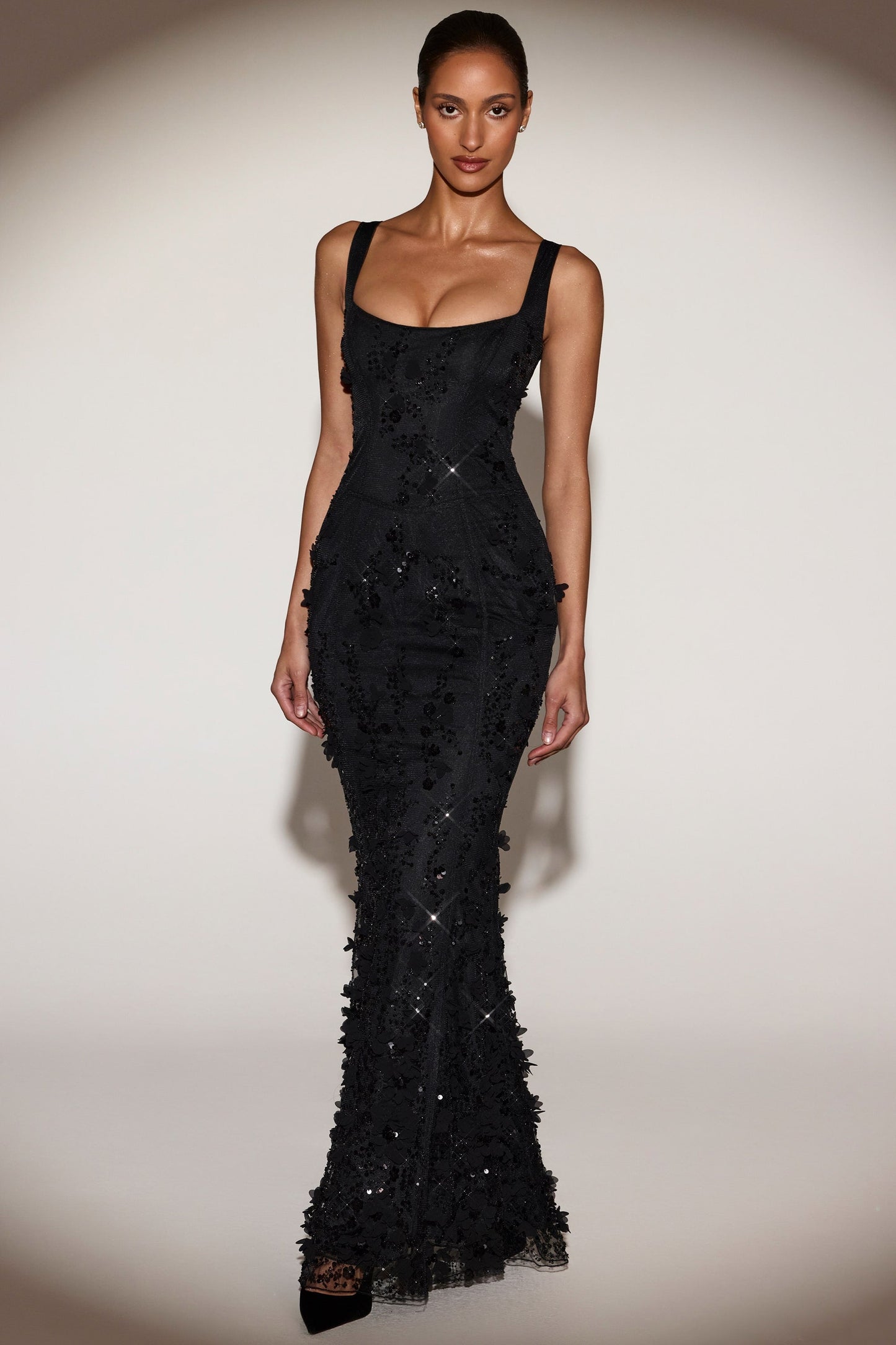 Celestine Appliqué Corset Gown in Blush Scoop Corset Gown in Black 7