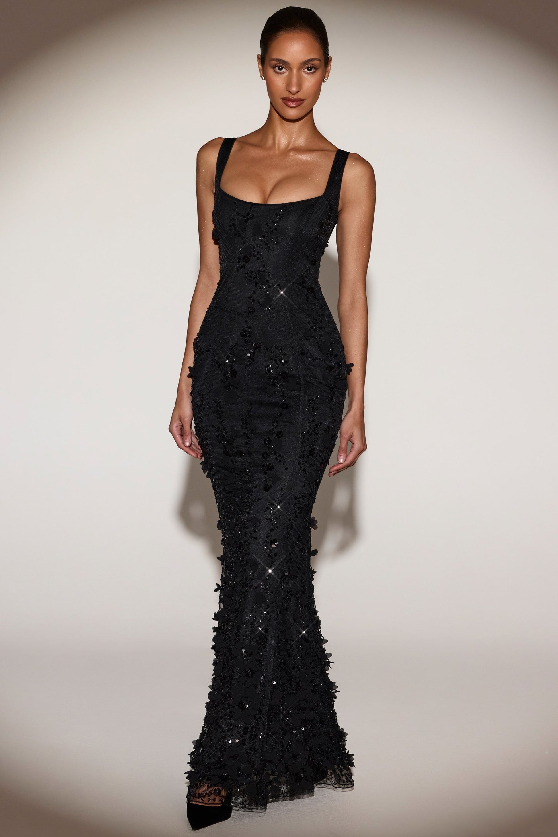 Celestine Appliqué Corset Gown in Blush Scoop Corset Gown in Black 7