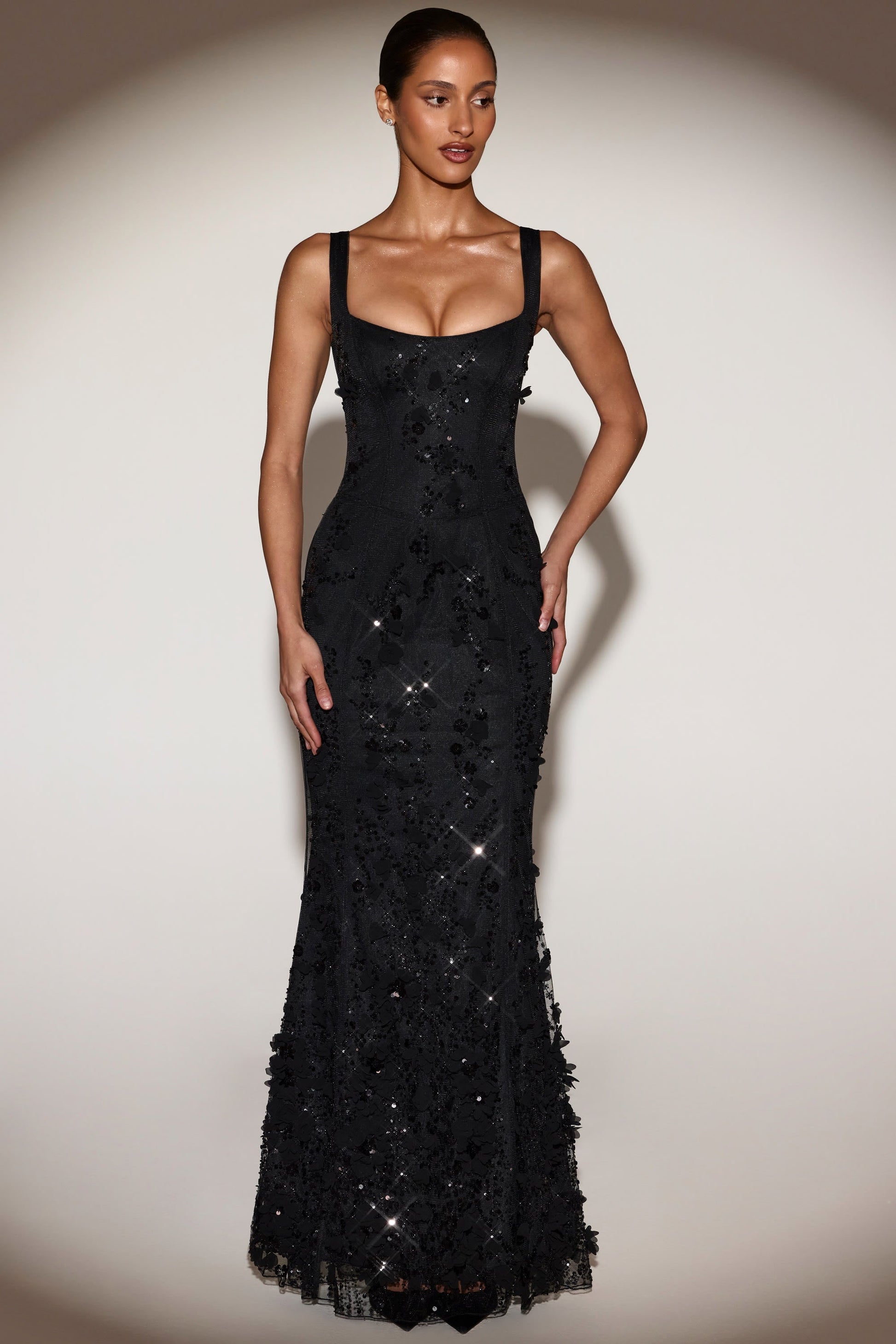 Celestine Appliqué Corset Gown in Blush Scoop Corset Gown in Black 1
