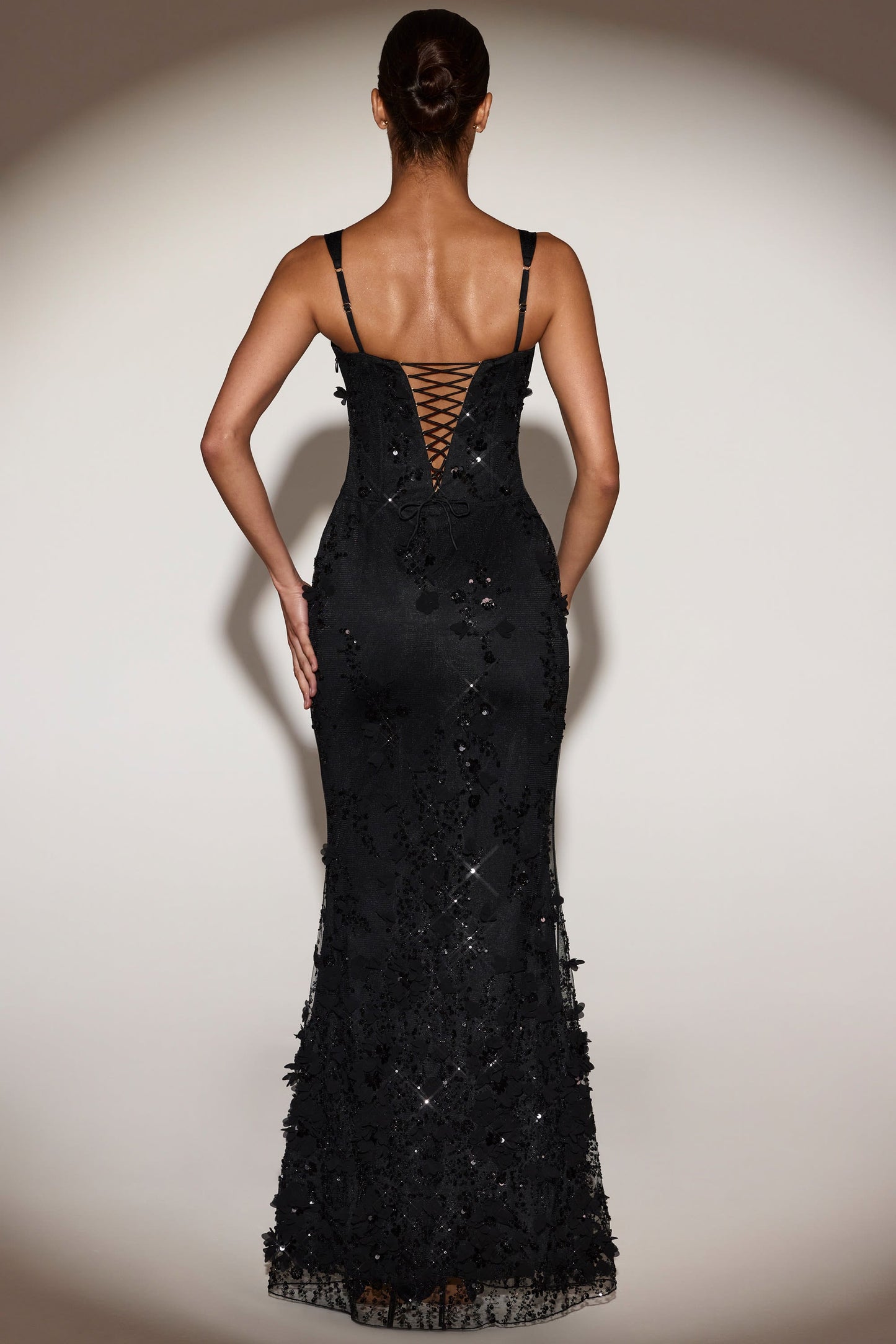 Celestine Appliqué Corset Gown in Blush Scoop Corset Gown in Black 2