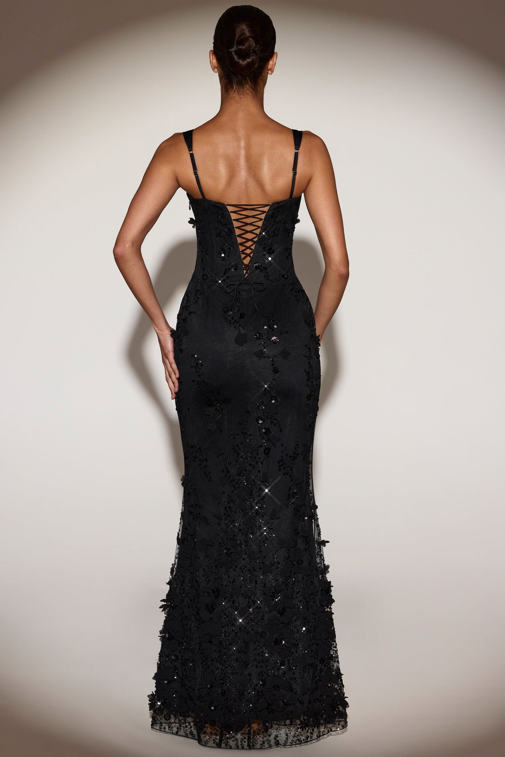 Celestine Appliqué Corset Gown in Blush Scoop Corset Gown in Black 2