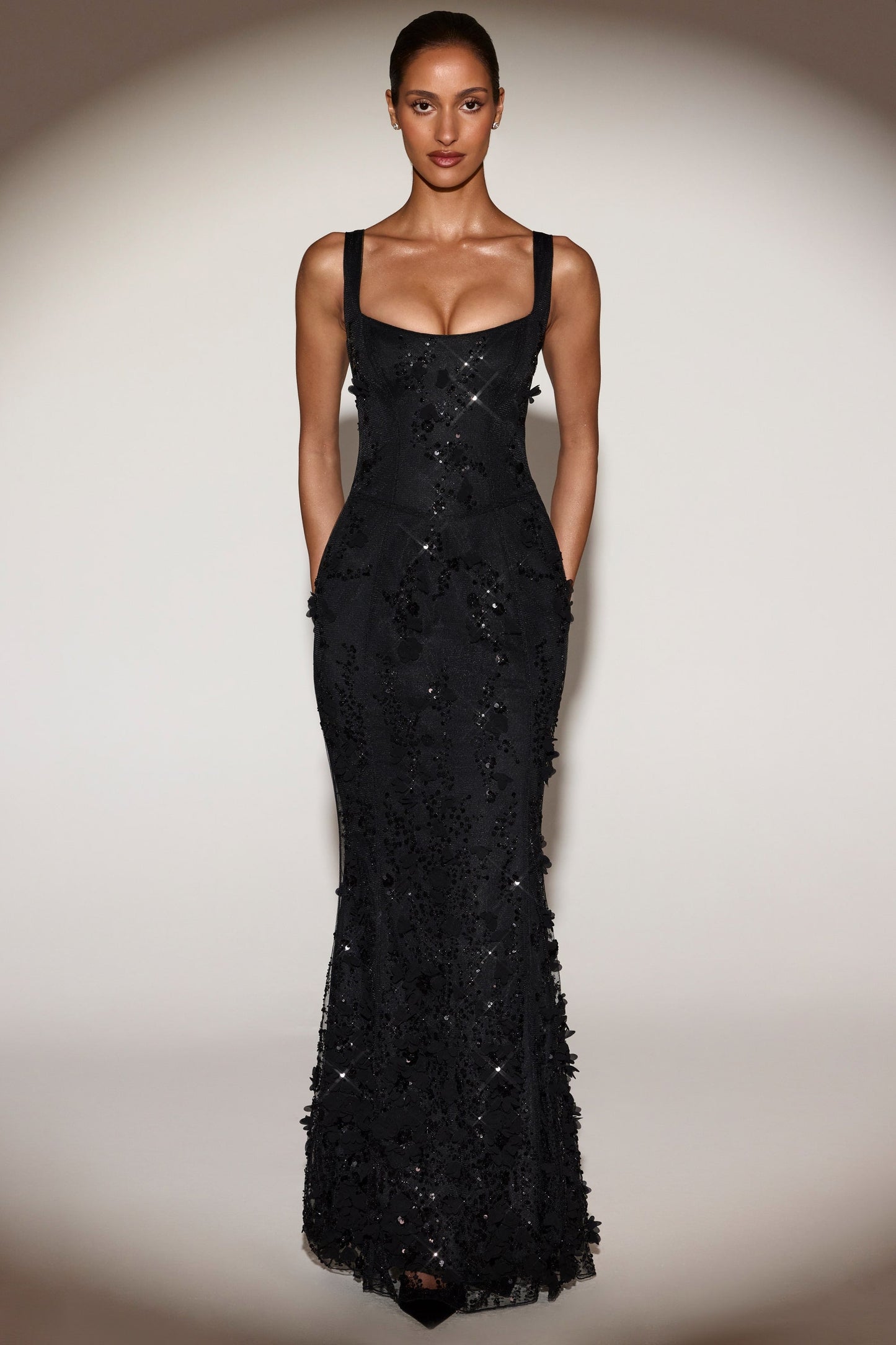 Celestine Appliqué Corset Gown in Blush Scoop Corset Gown in Black 8