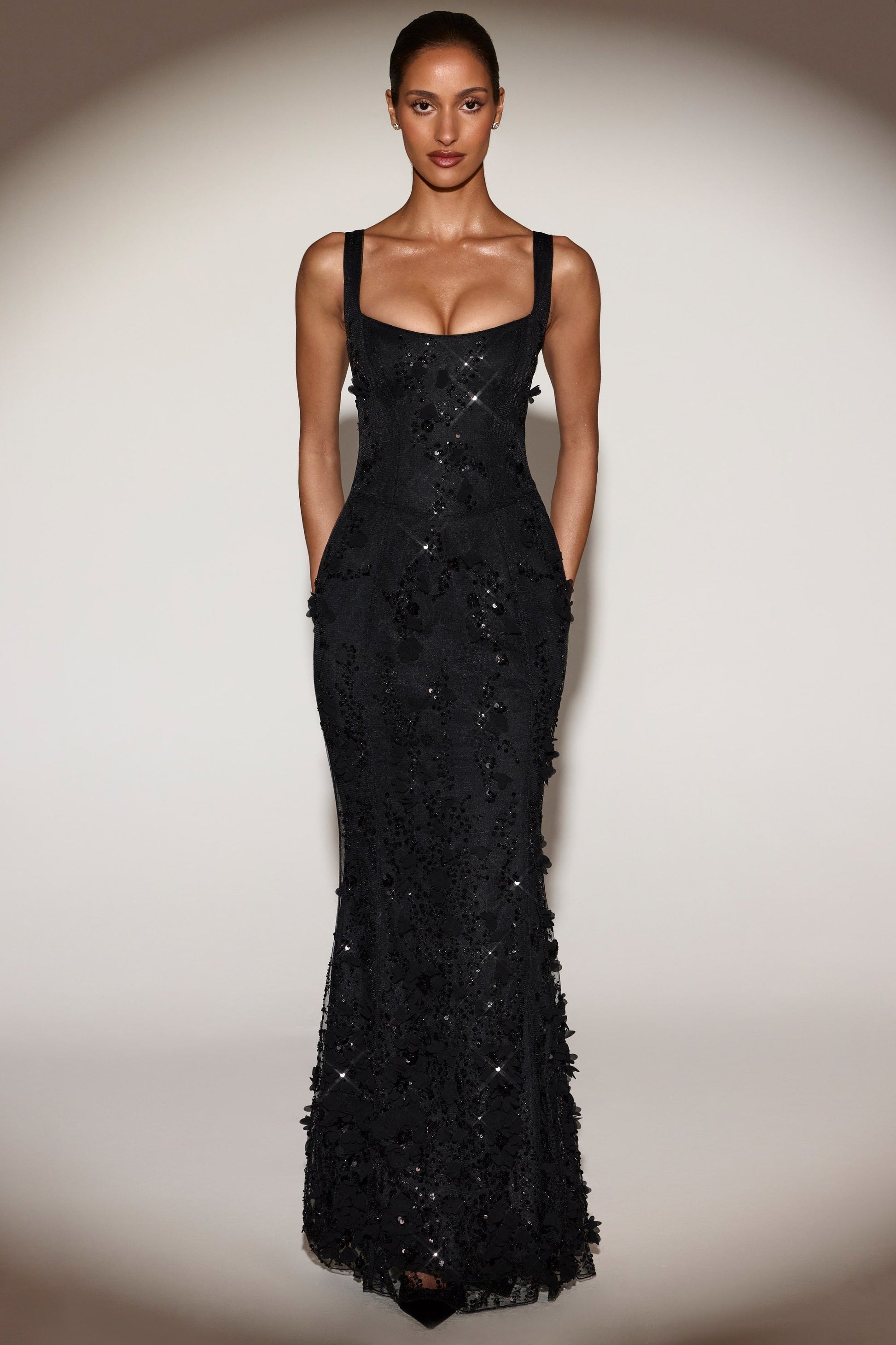 Celestine Appliqué Corset Gown in Blush Scoop Corset Gown in Black 8