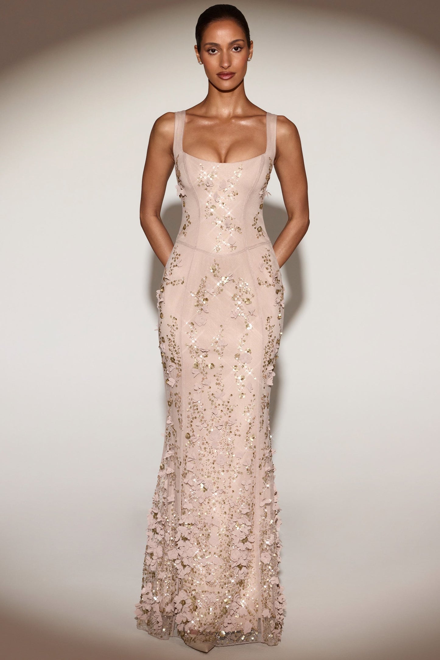 Celestine Appliqué Corset Gown in Blush Scoop Corset Gown in Gold 9