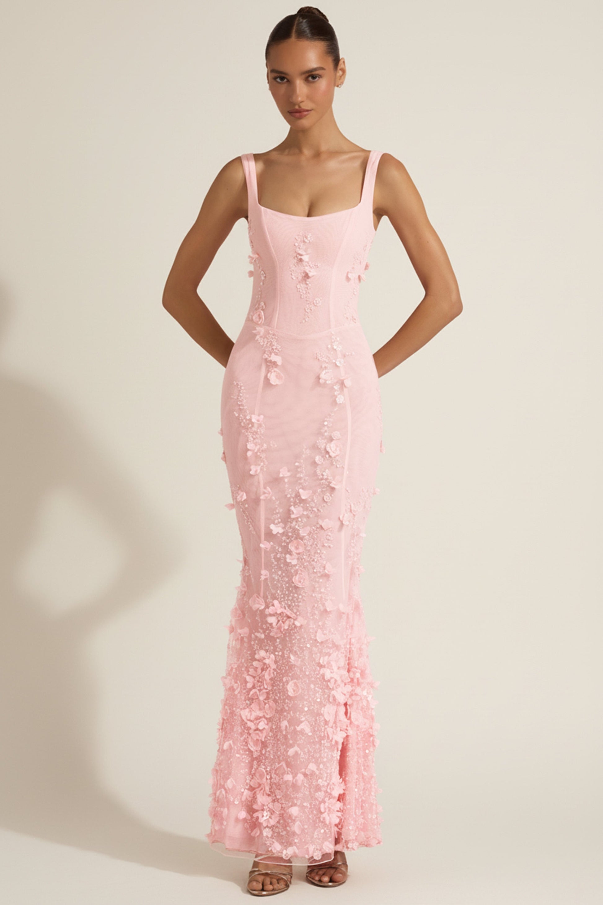 Celestine Appliqué Corset Gown in Blush Scoop Corset Gown in Pink 5