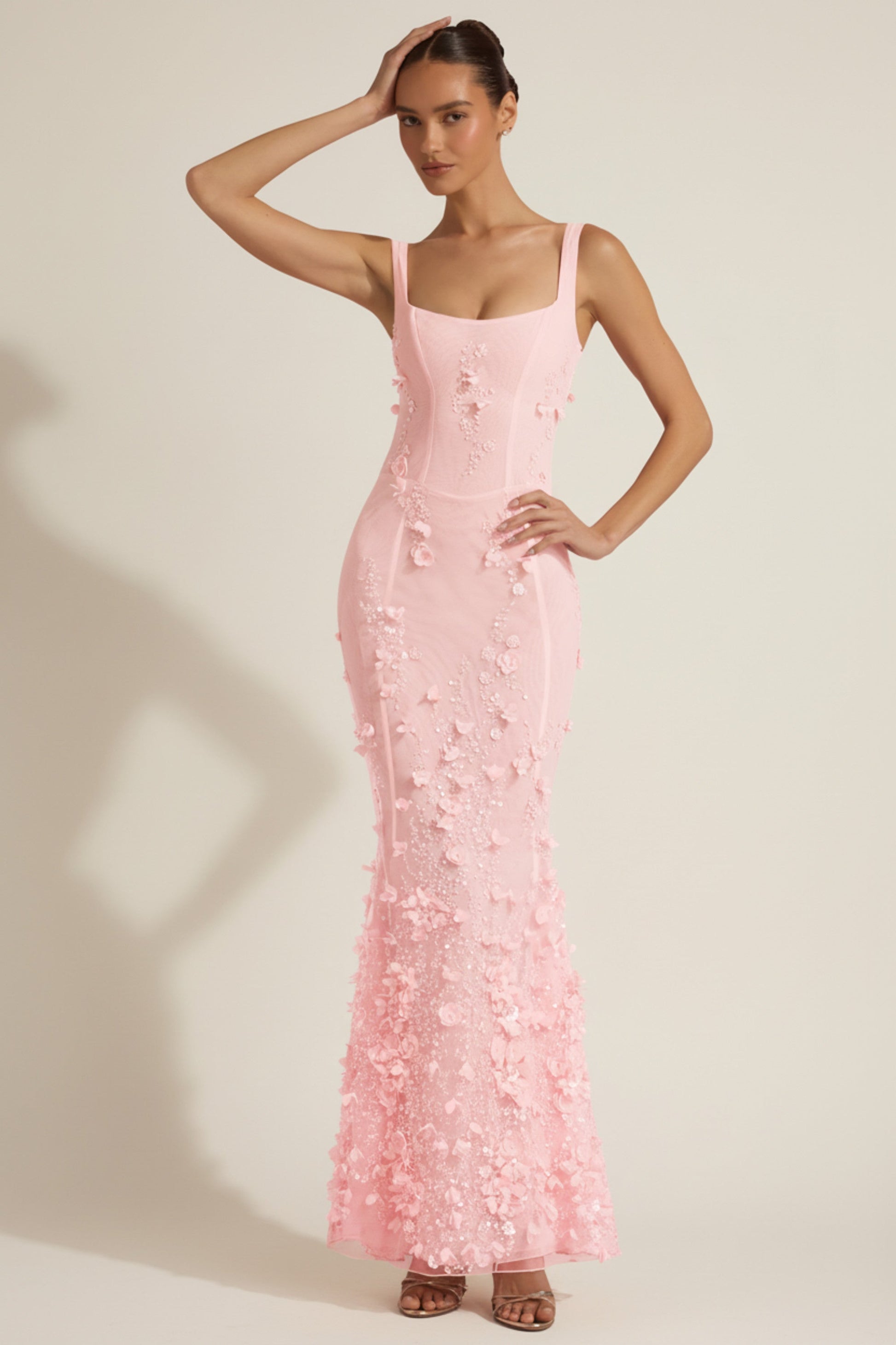 Celestine Appliqué Corset Gown in Blush Scoop Corset Gown in Pink 1