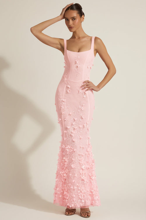 Celestine Appliqué Corset Gown in Blush Scoop Corset Gown in Pink 1