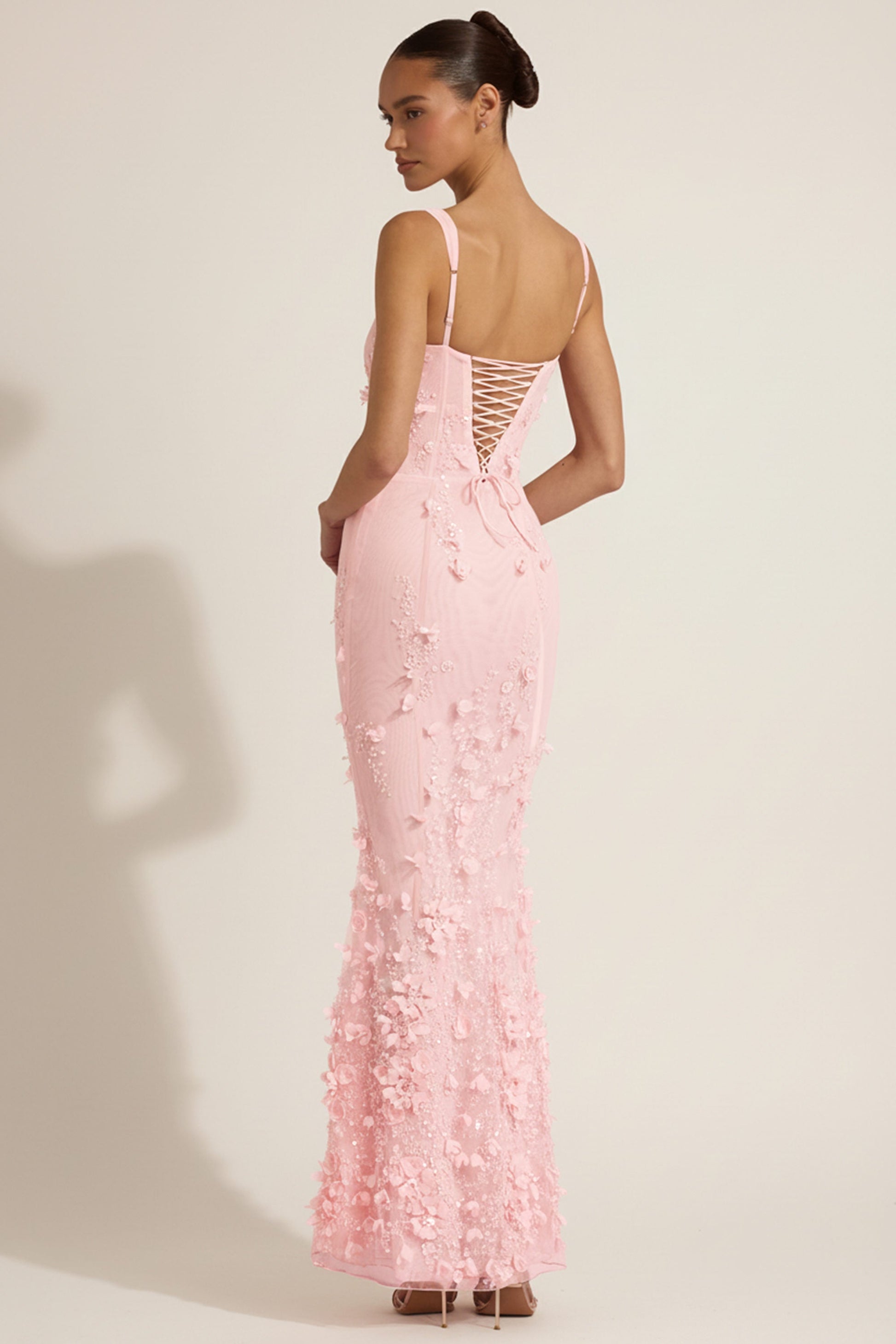 Celestine Appliqué Corset Gown in Blush Scoop Corset Gown in Pink 6