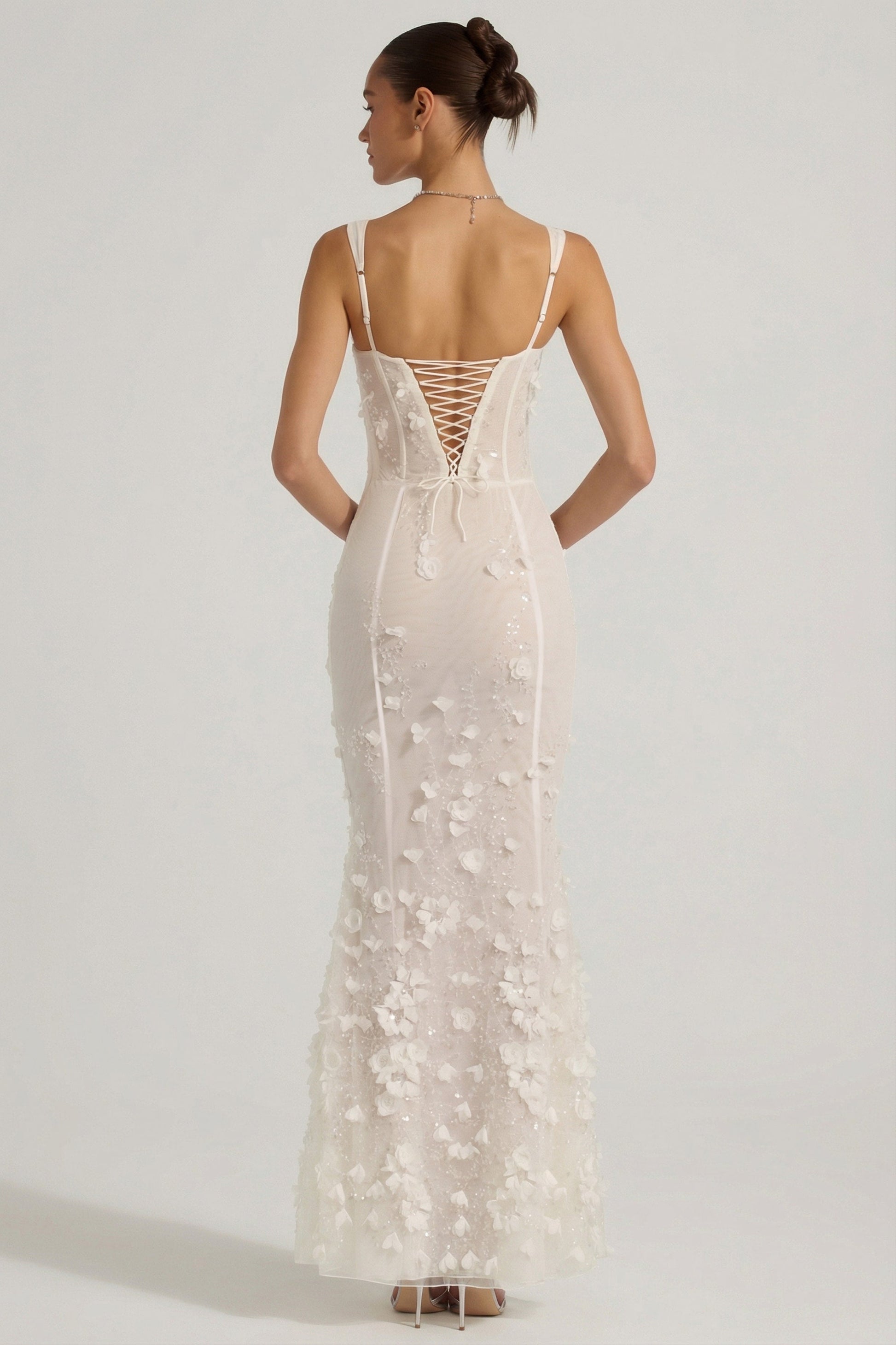 Celestine Appliqué Corset Gown in Blush Scoop Corset Gown in White 2