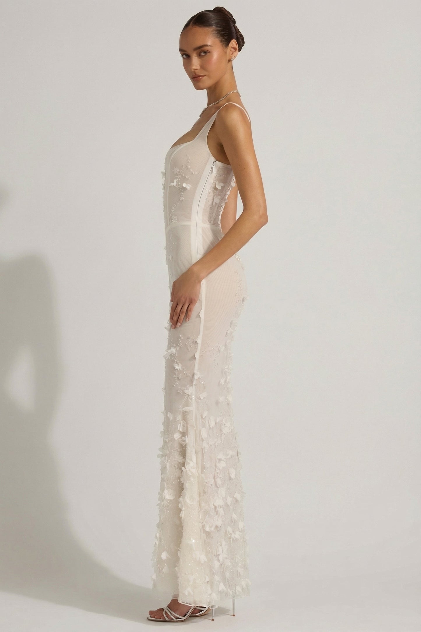Celestine Appliqué Corset Gown in Blush Scoop Corset Gown in White 3