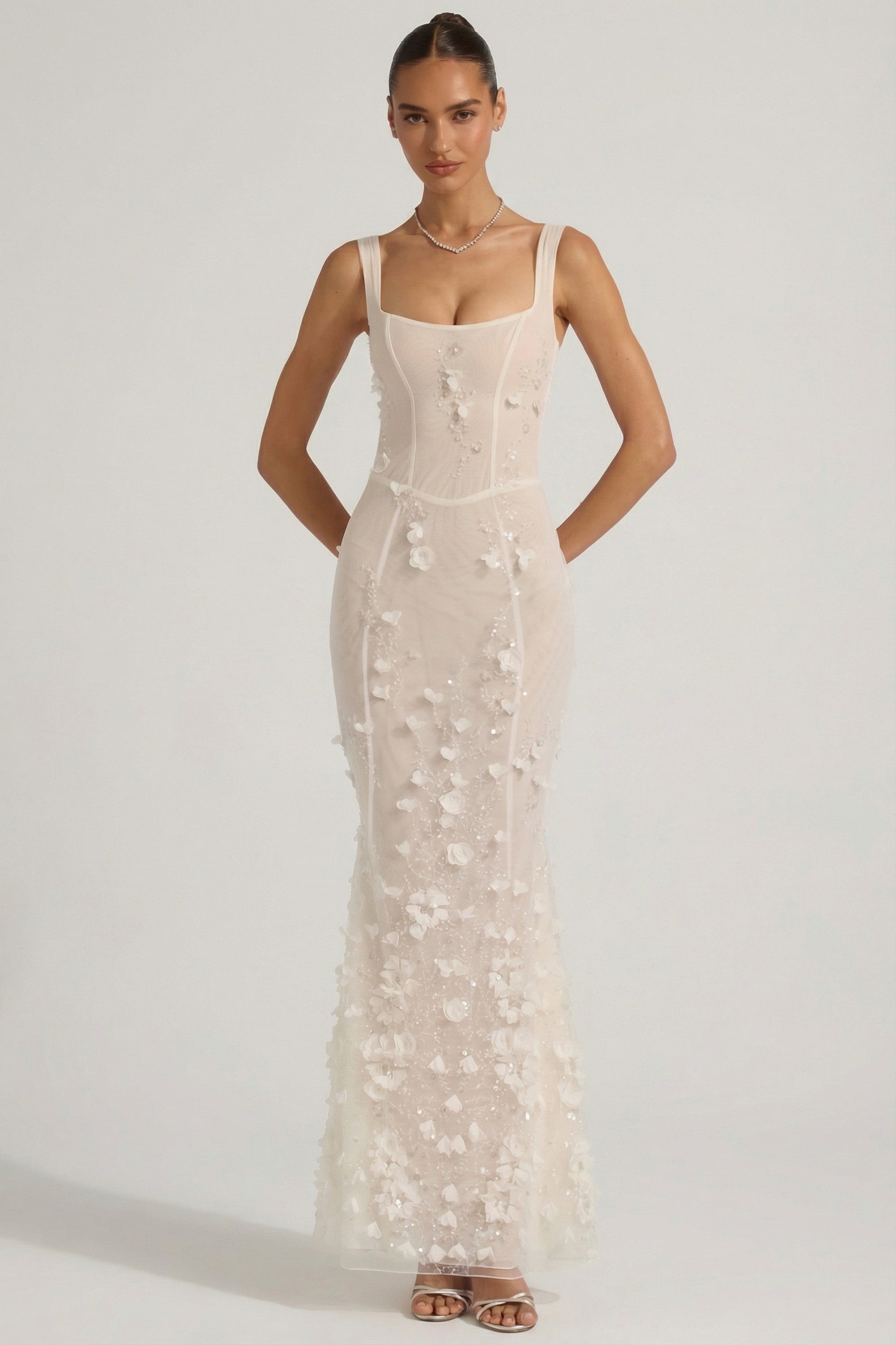 Celestine Appliqué Corset Gown in Blush Scoop Corset Gown in White 1