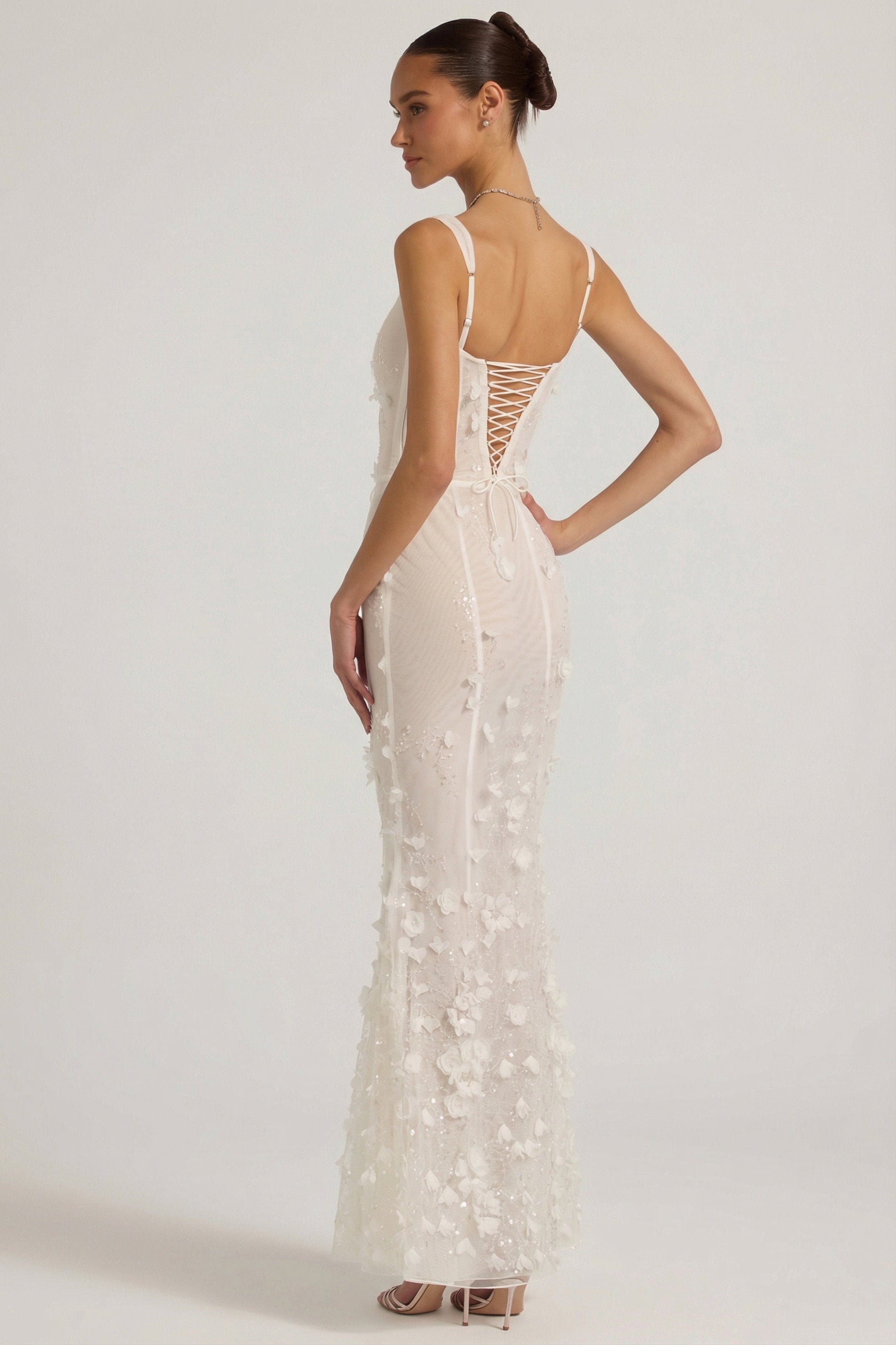 Celestine Appliqué Corset Gown in Blush Scoop Corset Gown in White 5
