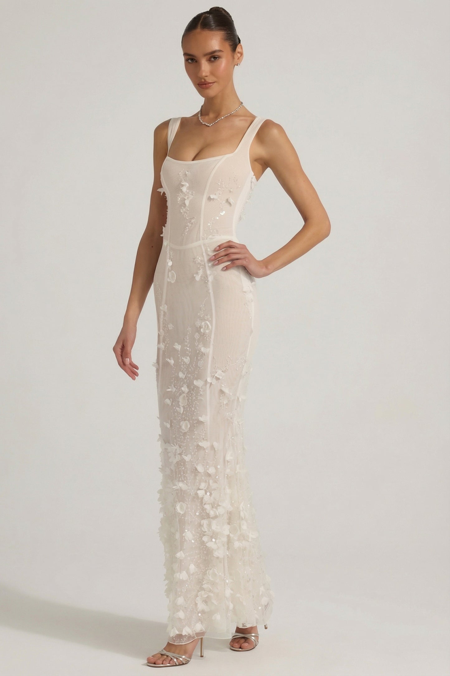 Celestine Appliqué Corset Gown in Blush Scoop Corset Gown in White 6