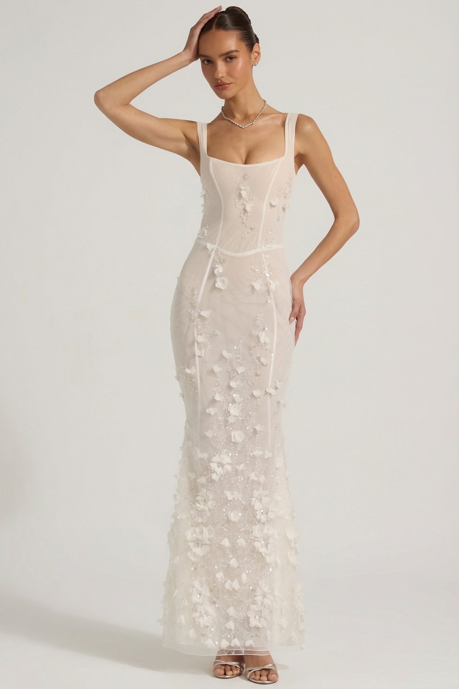 Celestine Appliqué Corset Gown in Blush Scoop Corset Gown in White 7