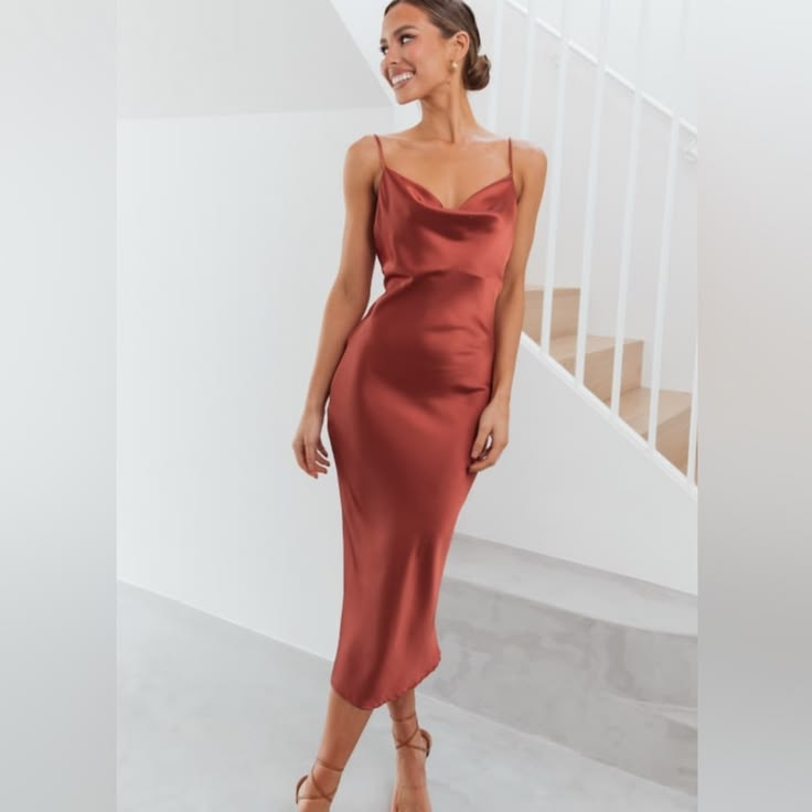 Margot Satin Slip Dress Rust 1