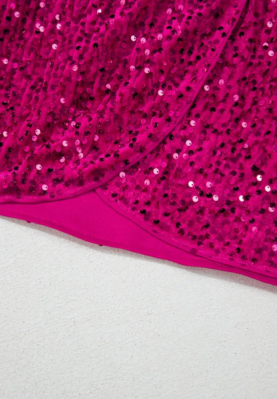 Vera Sequin Surplice Mini Dress Deep Rose 10