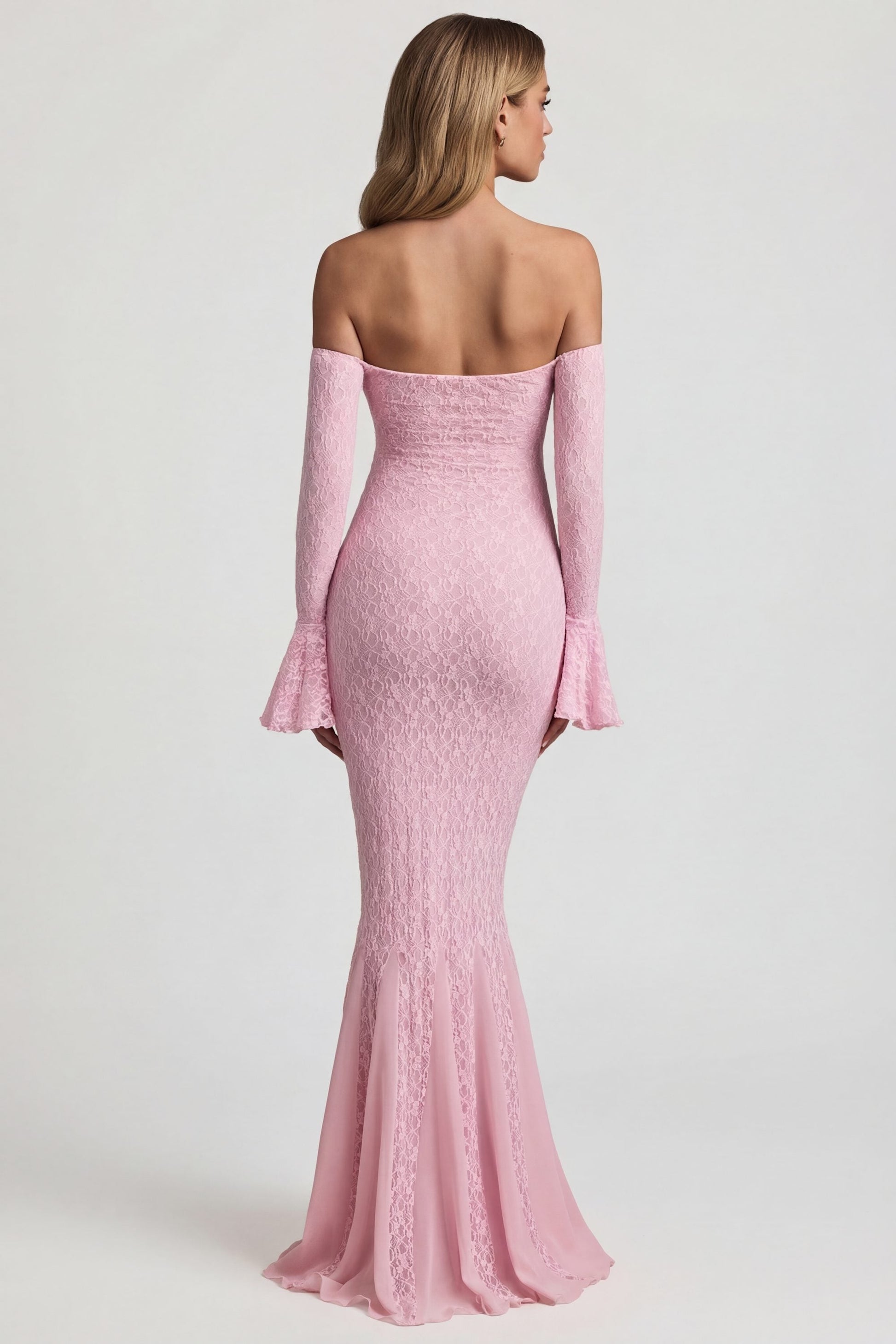 Birdie Off-Shoulder Ruffled Mini Dress Shoulder Ruffle Lace Maxi Dress in Soft Pink 2