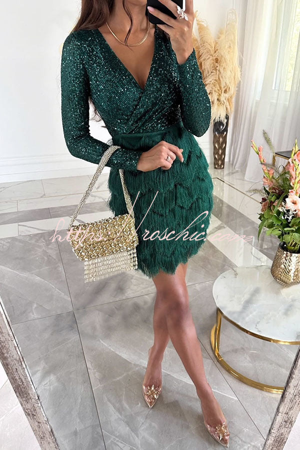 Valentina Sequin Mini Dress in Gold Green 4