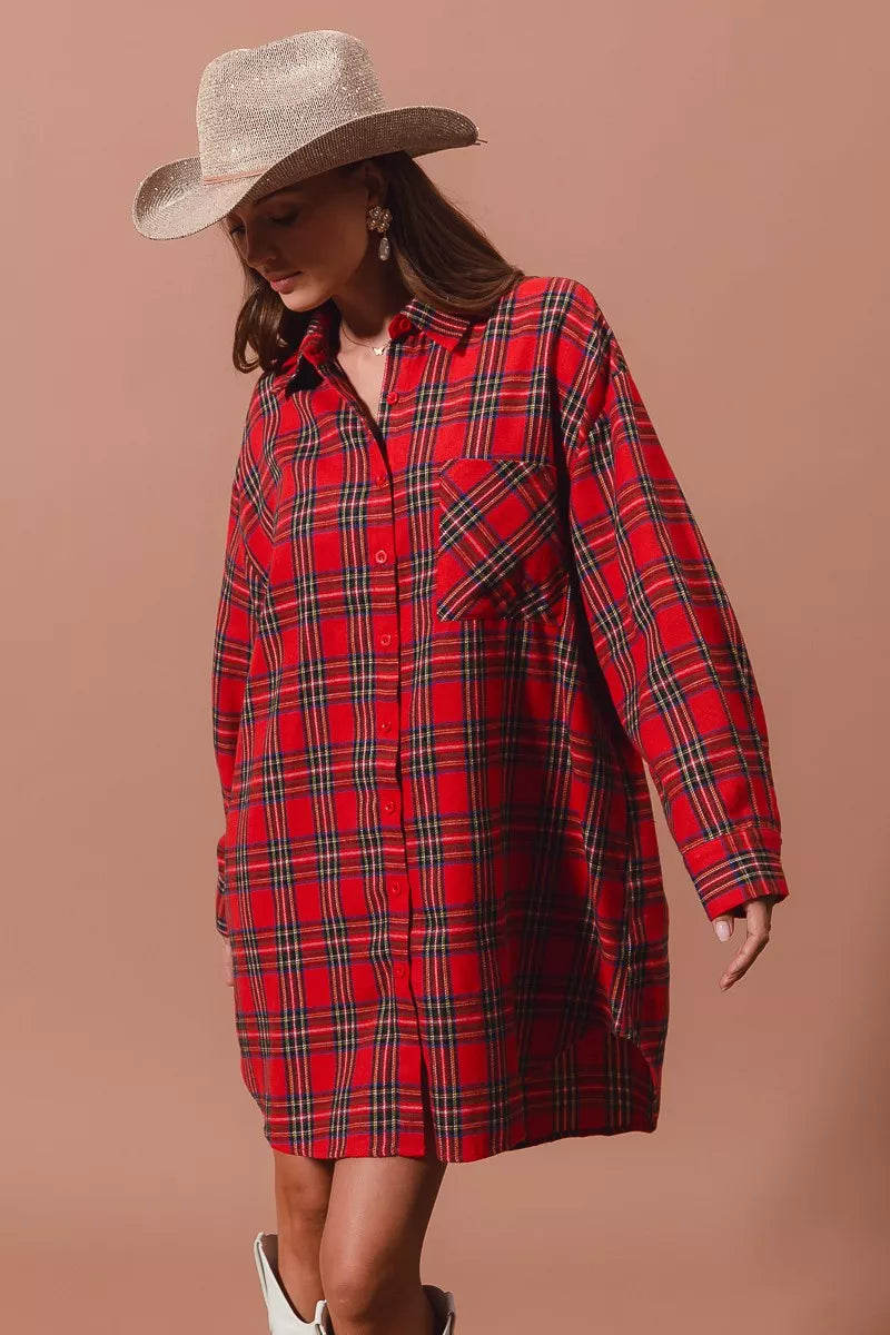 Margot Plaid Button-Up Midi Dress RED MULTI 5
