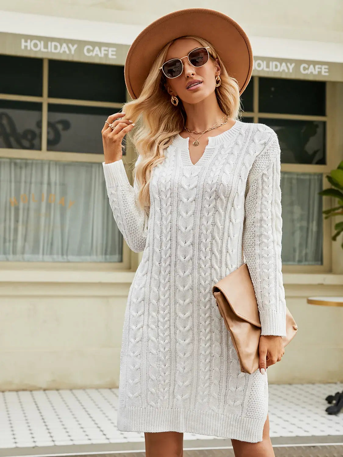 Vivienne Cable-Knit Sweater Dress White 3