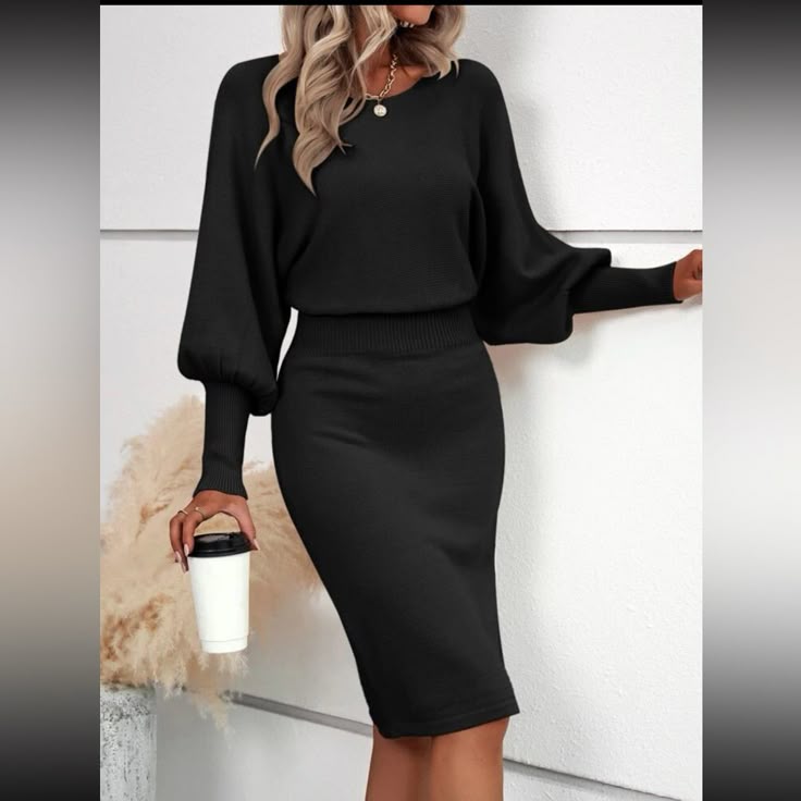 Evangeline Sweater Dress Black 1