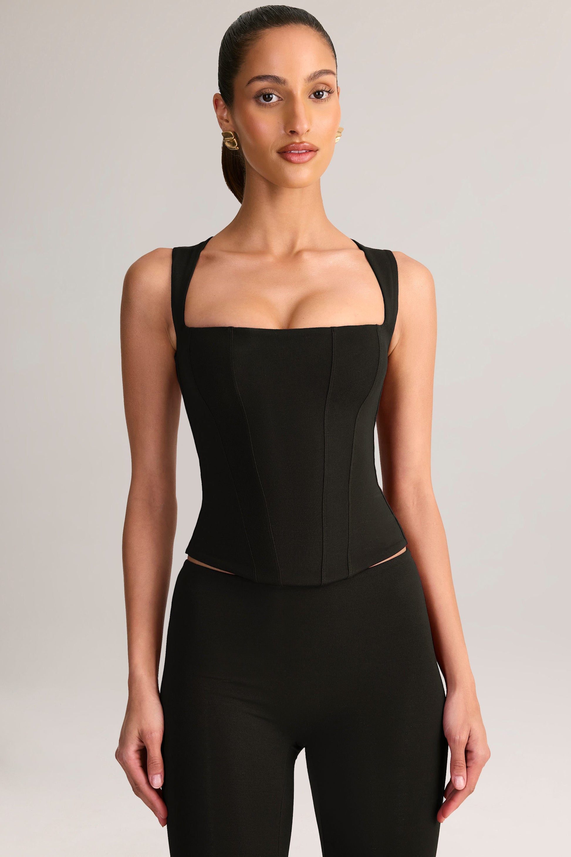 Ainslee Square Neck Midi Dress Neck Top in Black 1