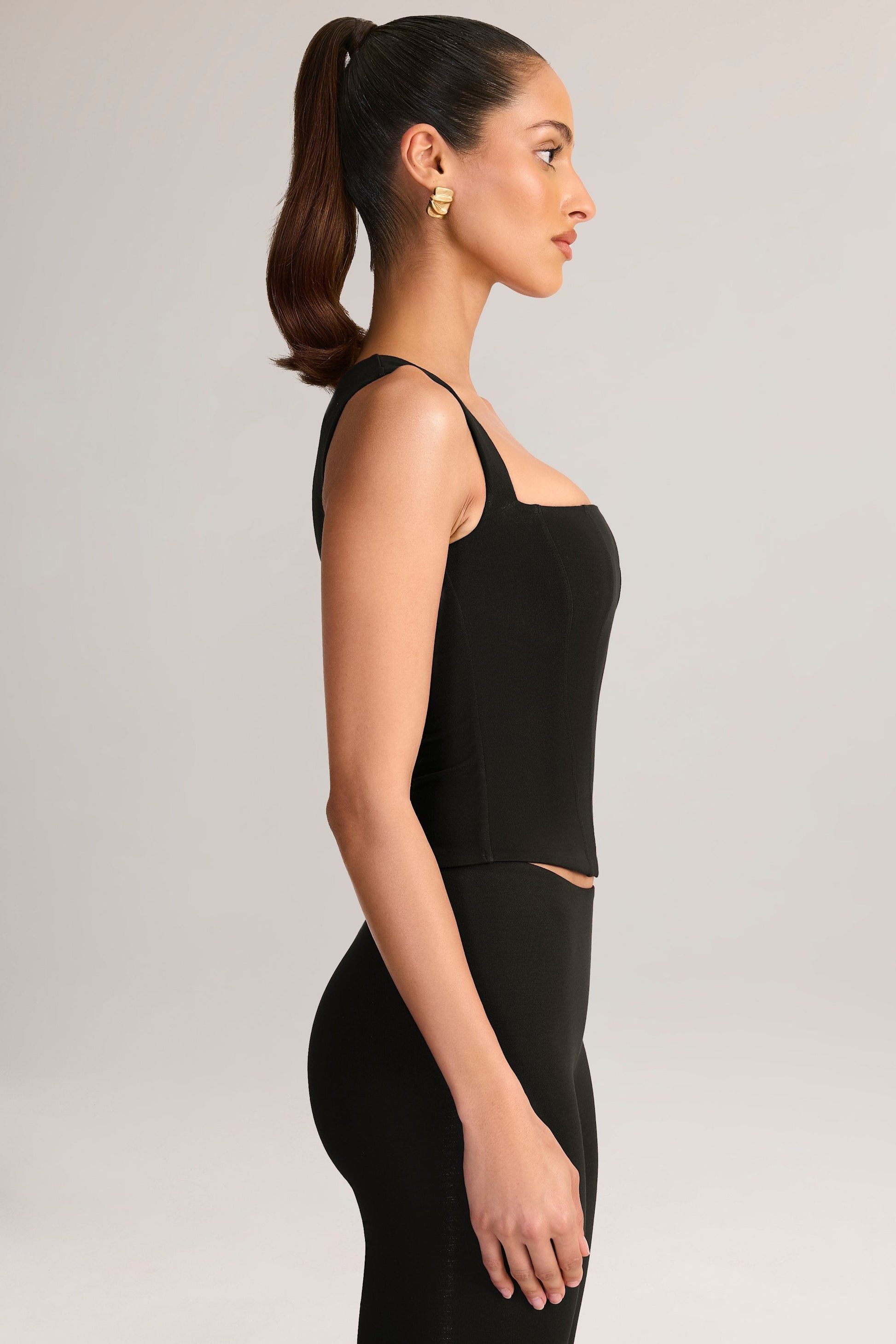 Ainslee Square Neck Midi Dress Neck Top in Black 3
