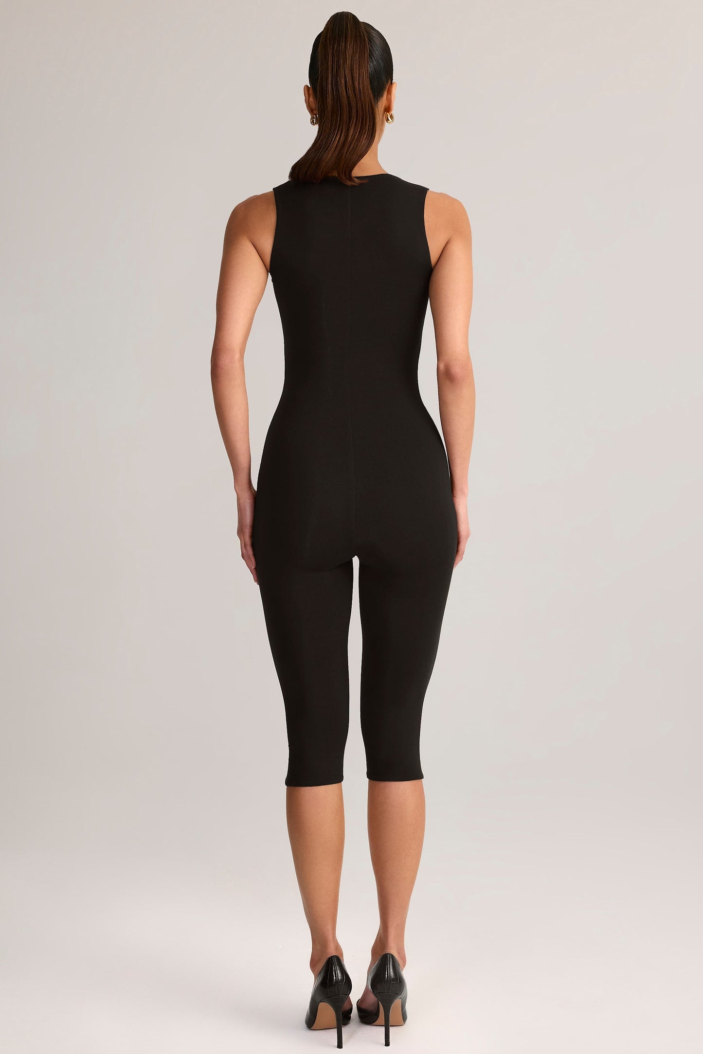Ainslee Square Neck Midi Dress Neck Bodycon Capri Jumpsuit in Black 2
