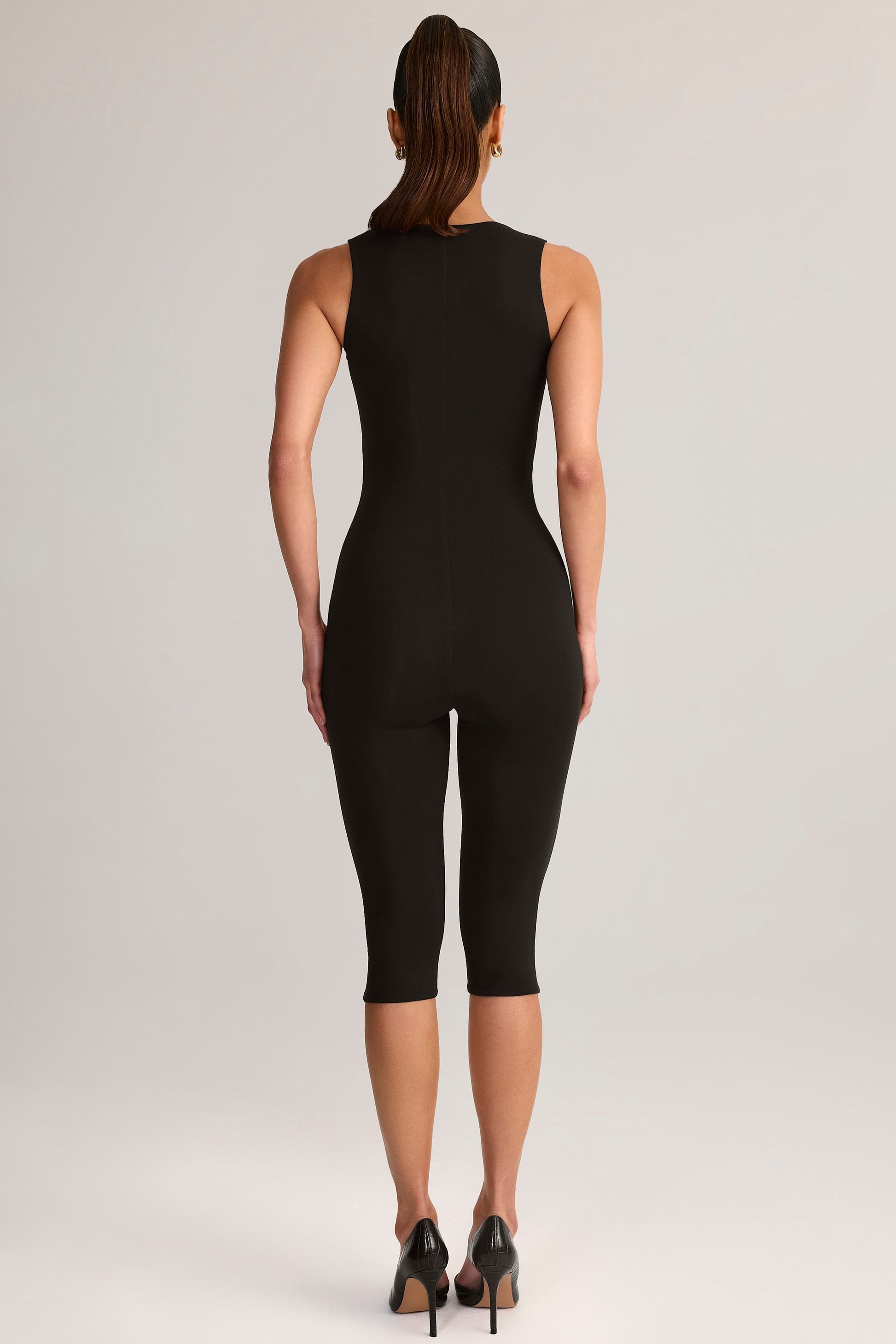 Ainslee Square Neck Midi Dress Neck Bodycon Capri Jumpsuit in Black 2