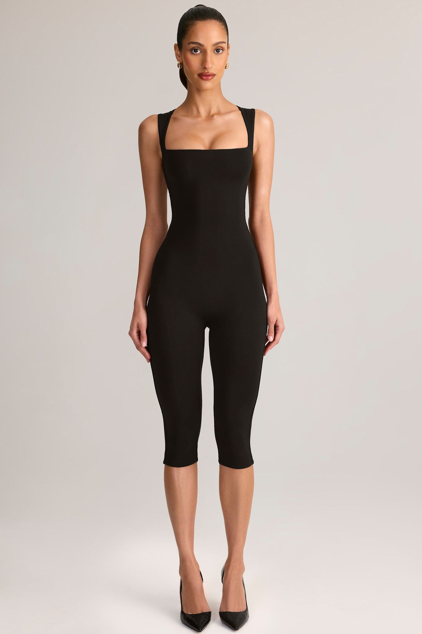 Ainslee Square Neck Midi Dress Neck Bodycon Capri Jumpsuit in Black 6