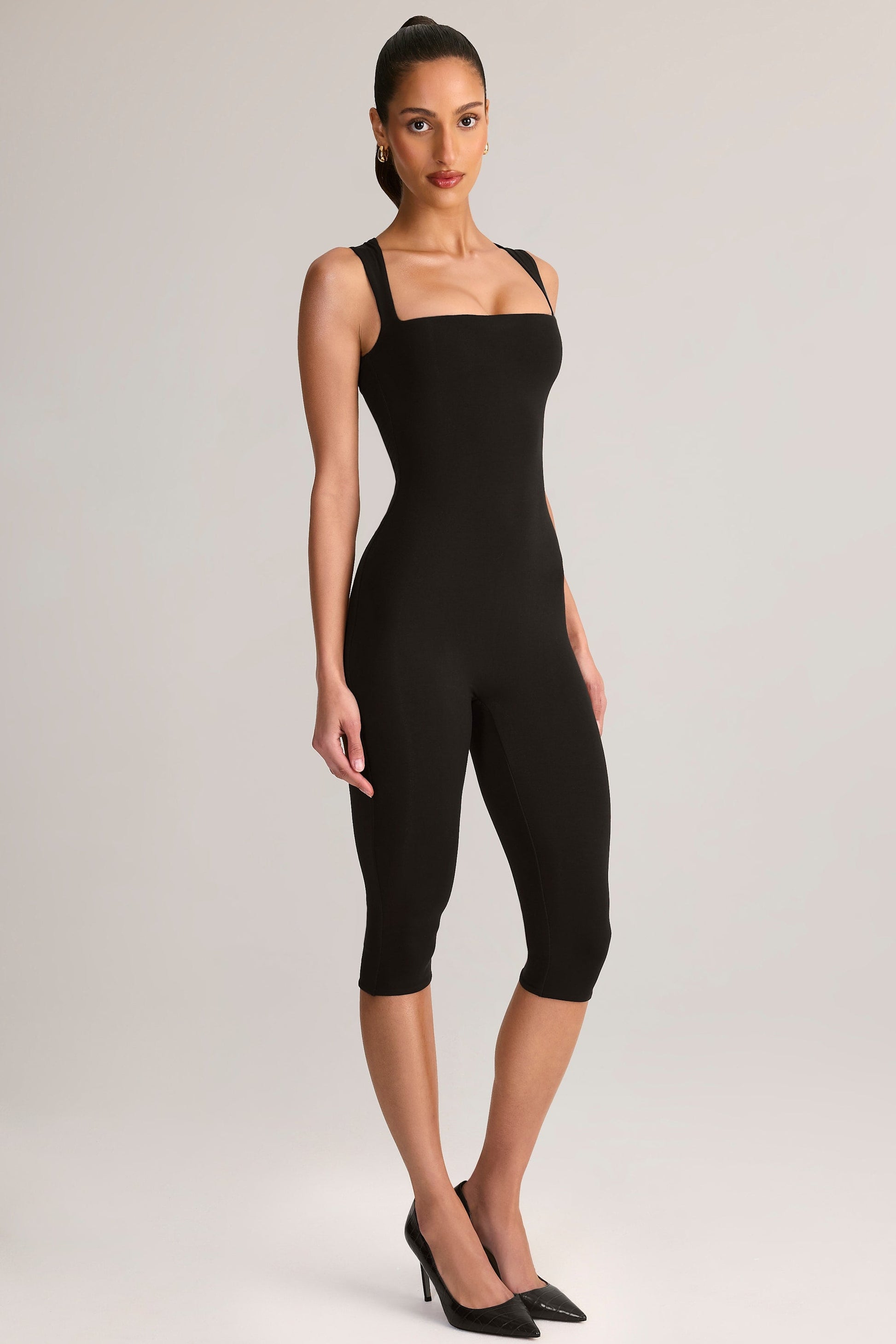 Ainslee Square Neck Midi Dress Neck Bodycon Capri Jumpsuit in Black 7