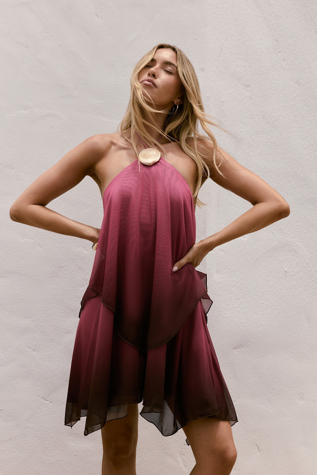 Ophelia Paradise Maxi Dress in Soft Yellow Wonder Halter Mini Dress Pink Ombre 1