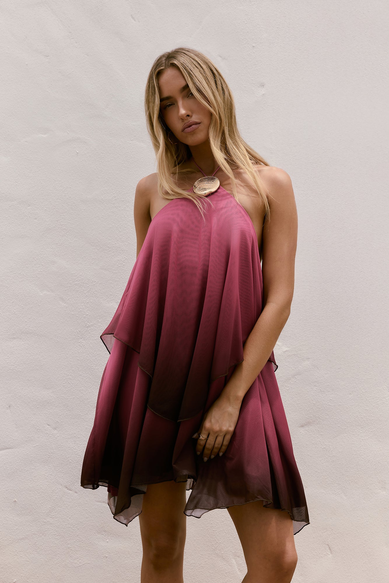 Ophelia Paradise Maxi Dress in Soft Yellow Wonder Halter Mini Dress Pink Ombre 3