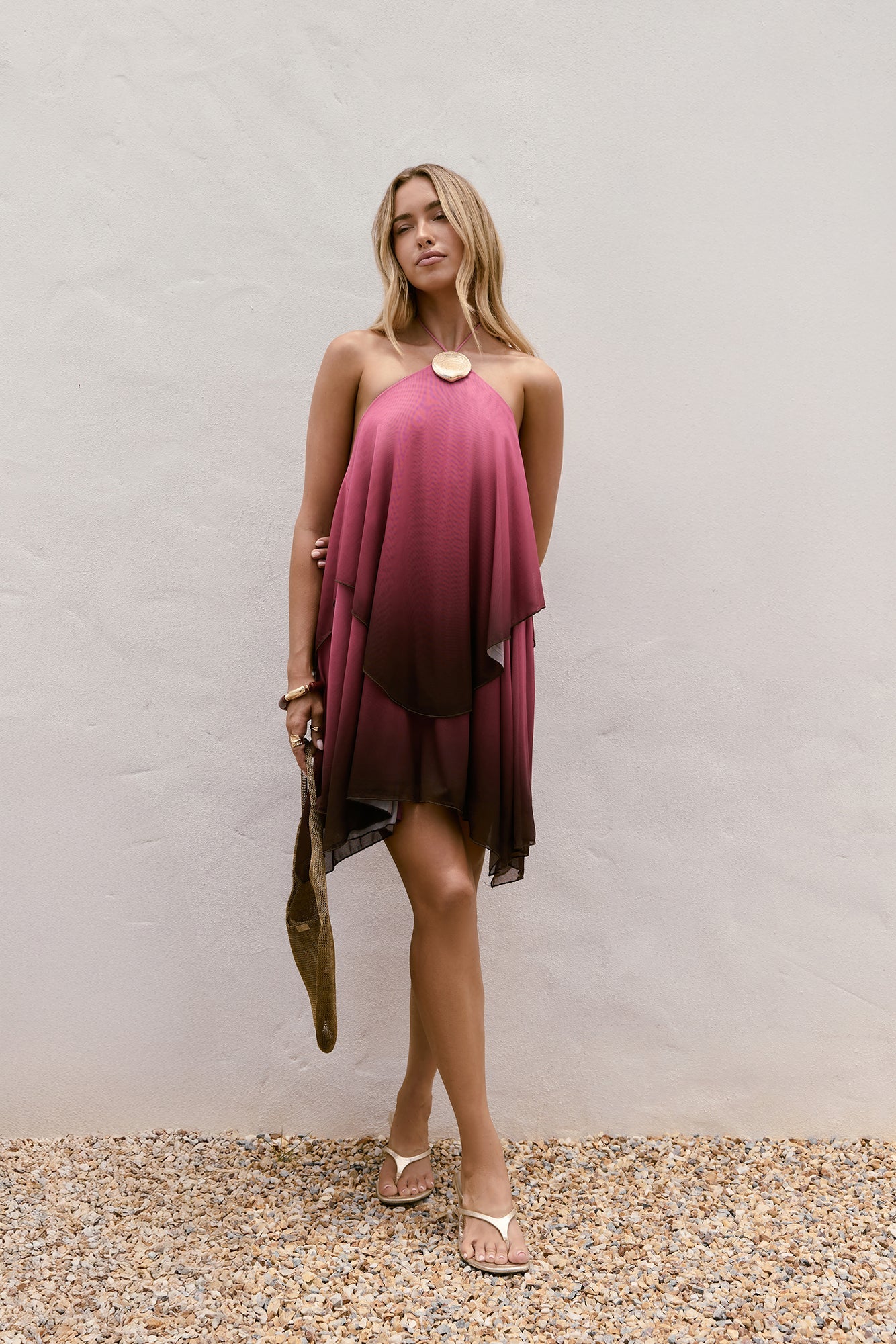 Ophelia Paradise Maxi Dress in Soft Yellow Wonder Halter Mini Dress Pink Ombre 4