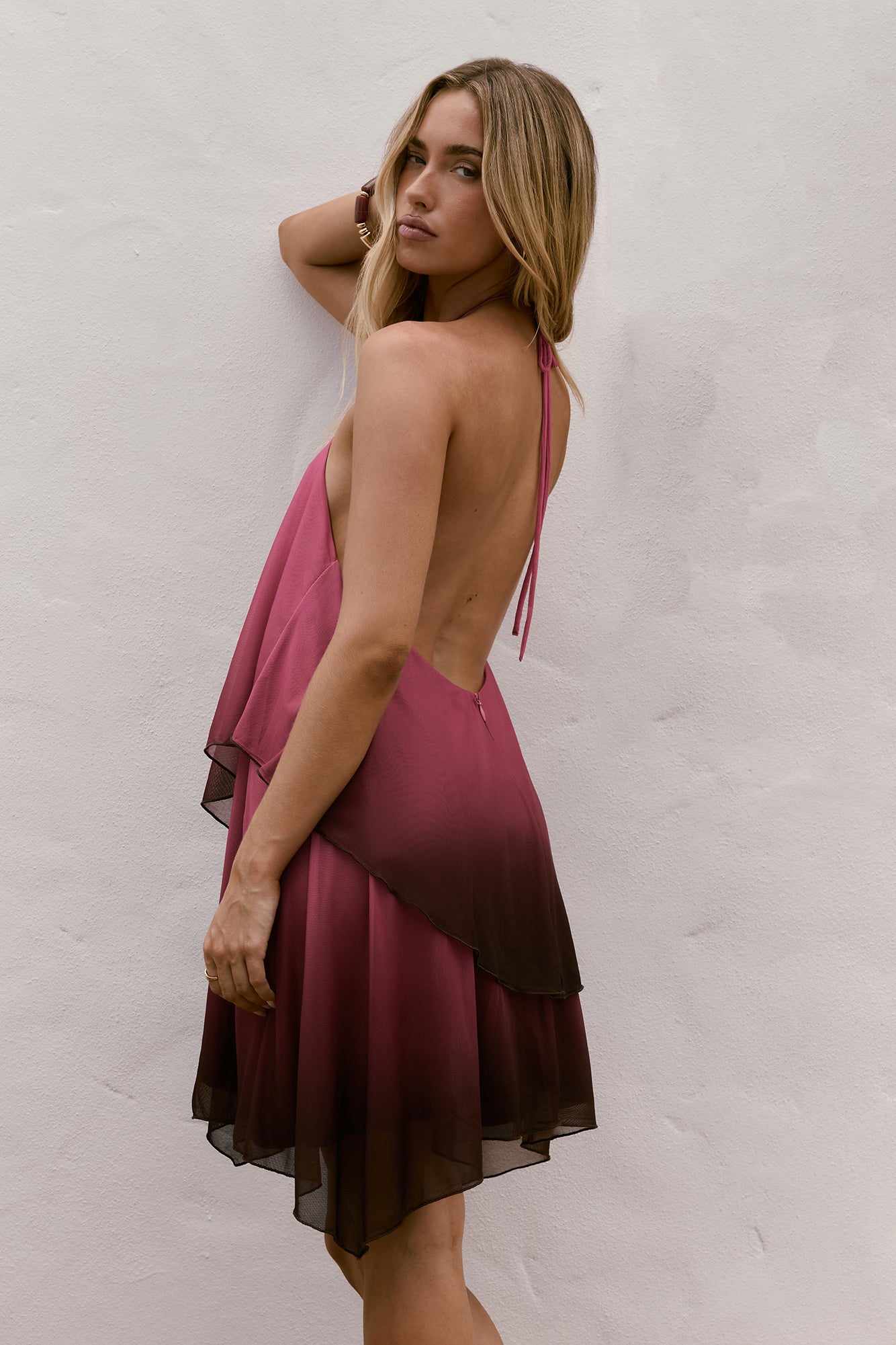 Ophelia Paradise Maxi Dress in Soft Yellow Wonder Halter Mini Dress Pink Ombre 5