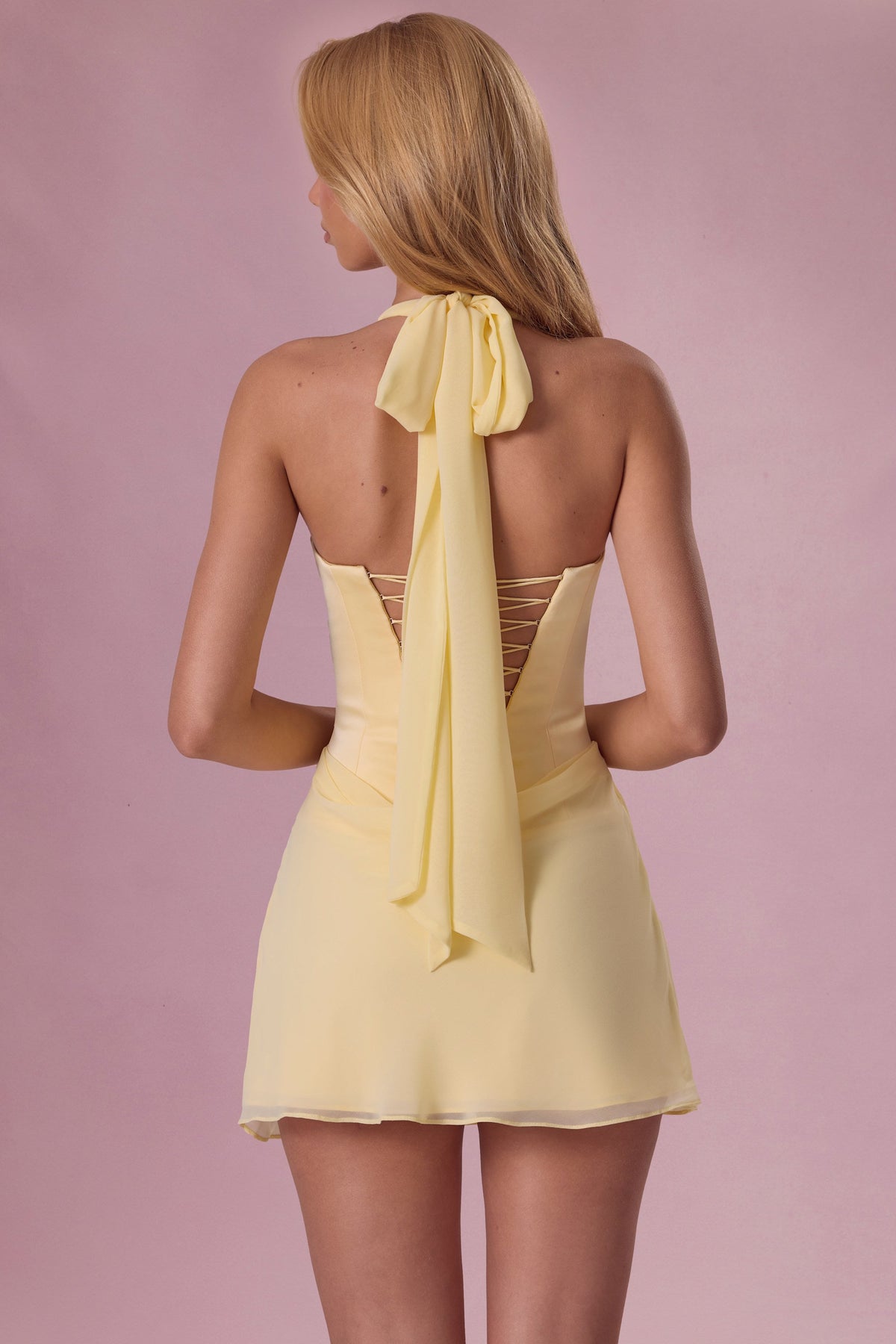 Nola Satin Draped Mini Dress Butter Yellow 6
