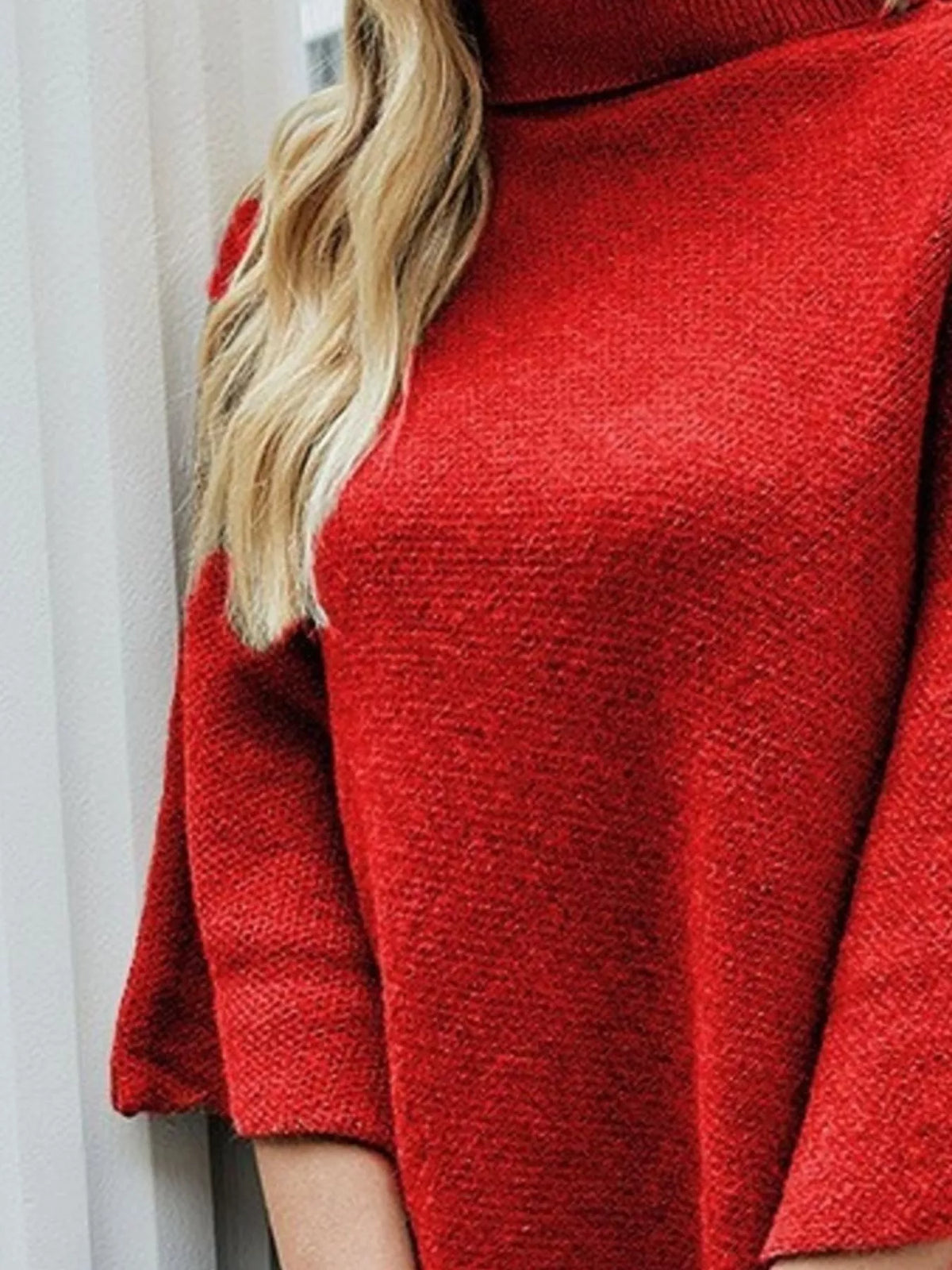 Margot Turtleneck Sweater Poncho in Red Khaki 3