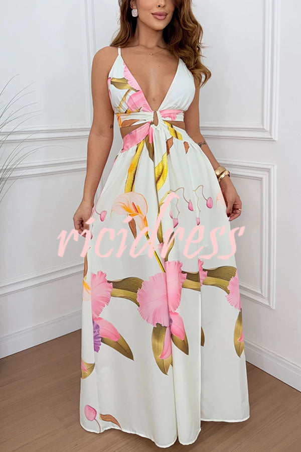 Seinah Floral Lace-Up Maxi Dress Green 3