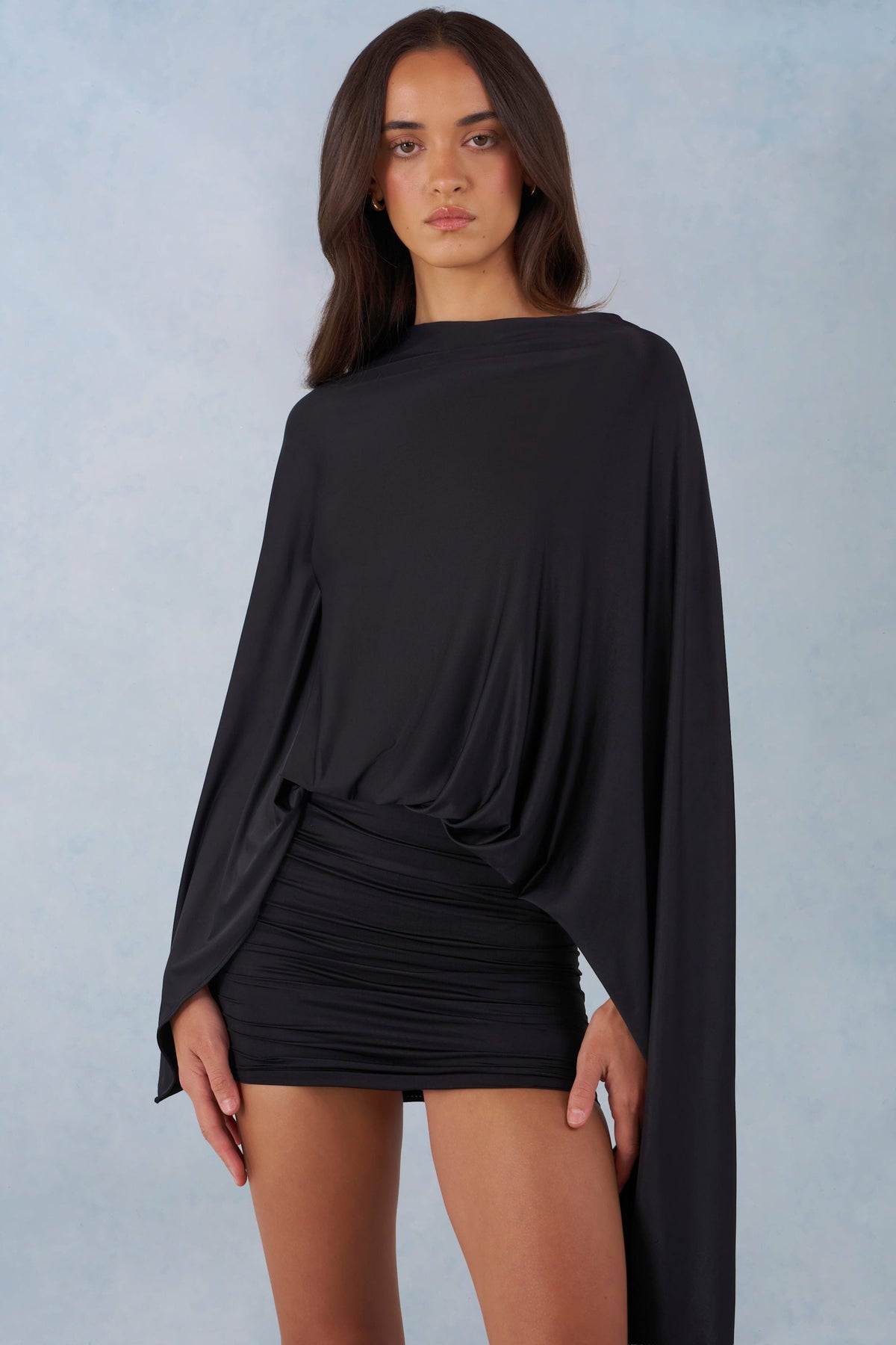 Lida Draped Cape Mini Dress Black 8