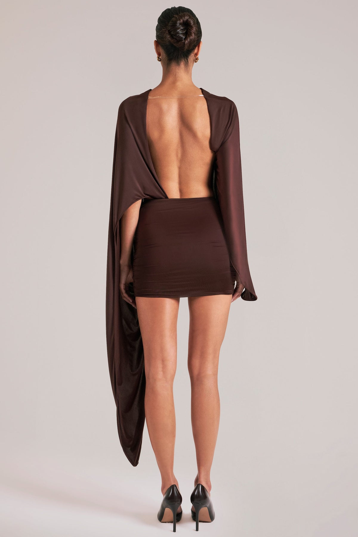 Lida Draped Cape Mini Dress Chocolate Brown 7