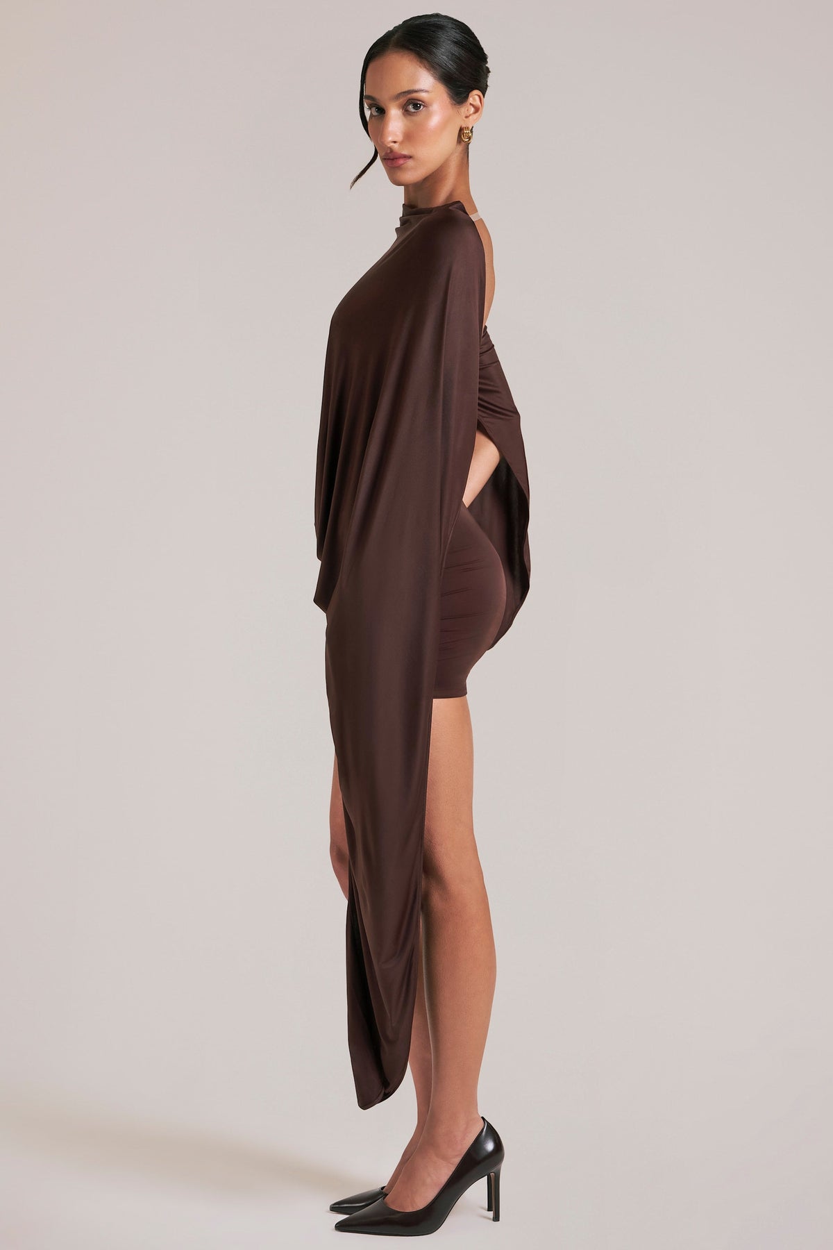 Lida Draped Cape Mini Dress Chocolate Brown 6