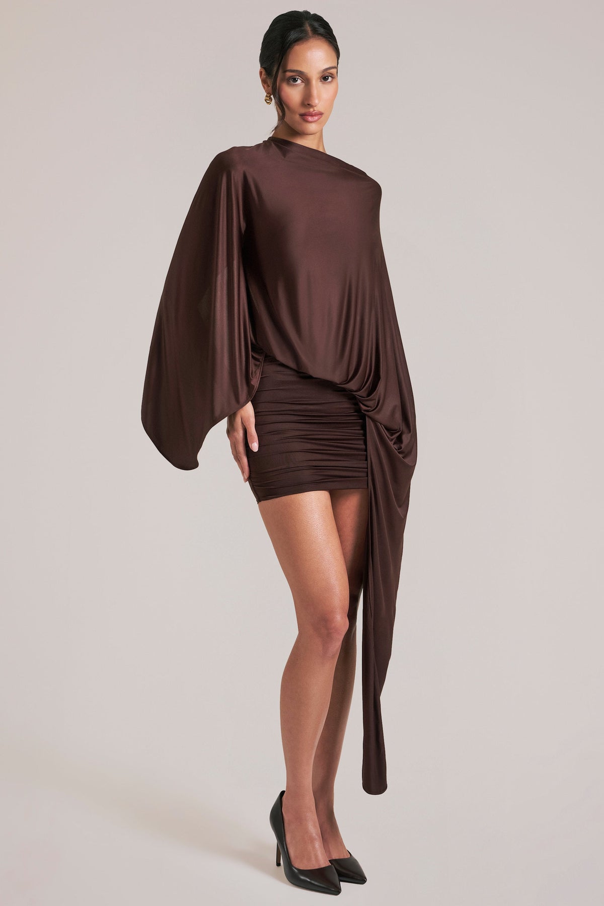 Lida Draped Cape Mini Dress Chocolate Brown 8