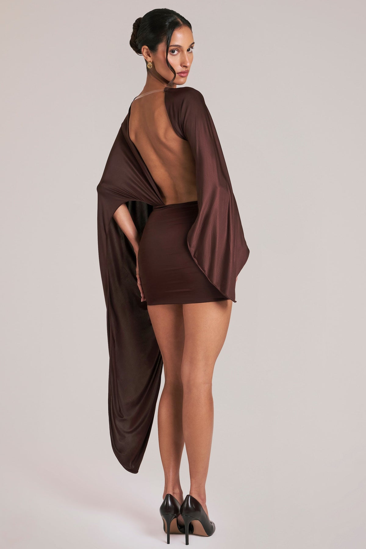 Lida Draped Cape Mini Dress Chocolate Brown 1