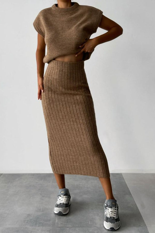 Celeste Ribbed Knit Midi Set Brown 3