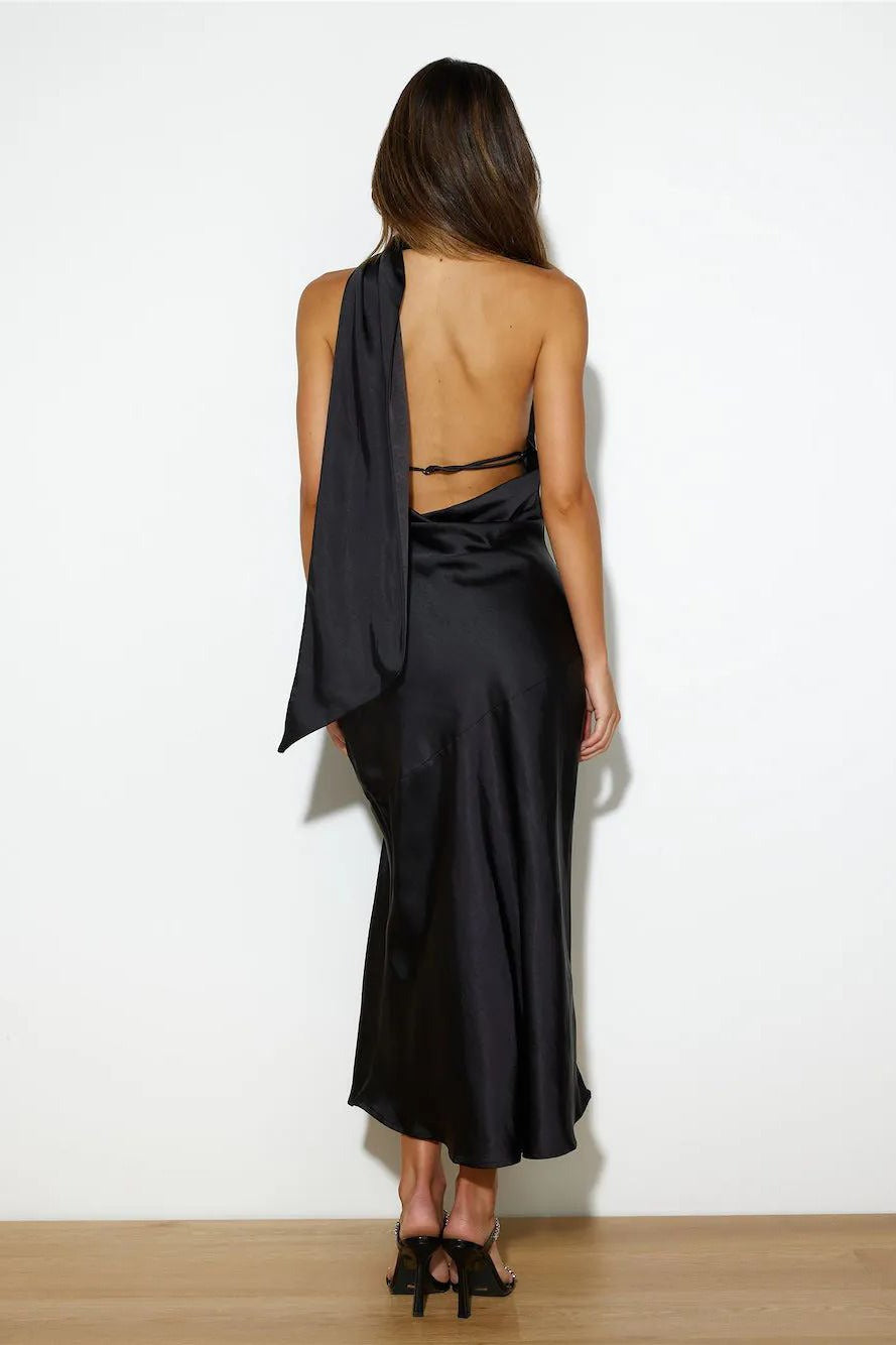 Vivienne Satin Backless Midi Dress Black 10