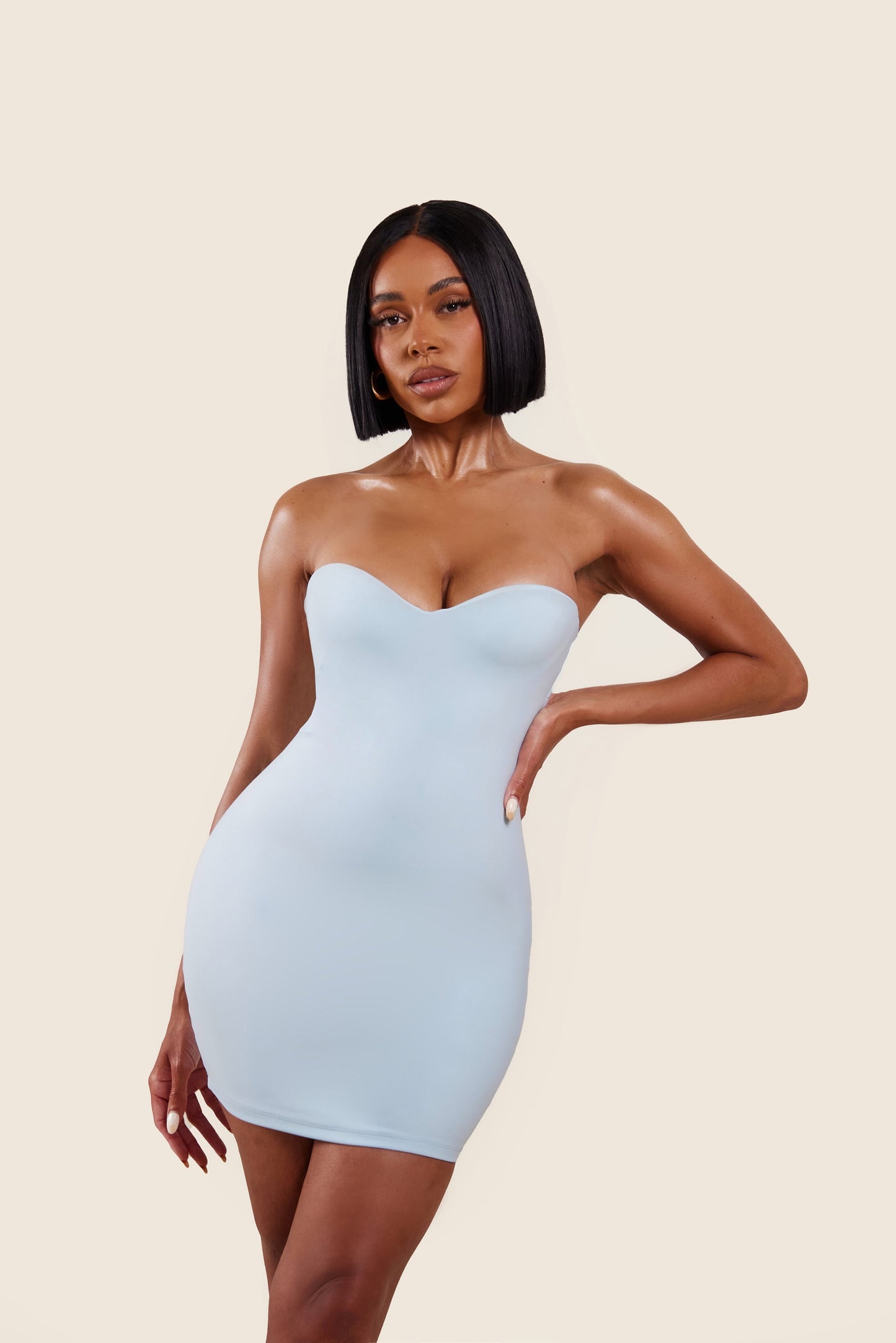 Evangeline Sculpted Mini Dress in Blush Baby Blue 8