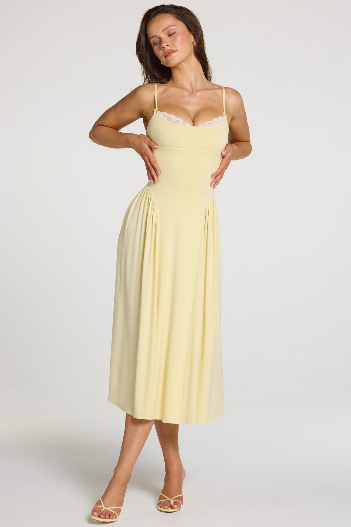 Navi Modal Lace-Trim Midi Dress Ivory 53