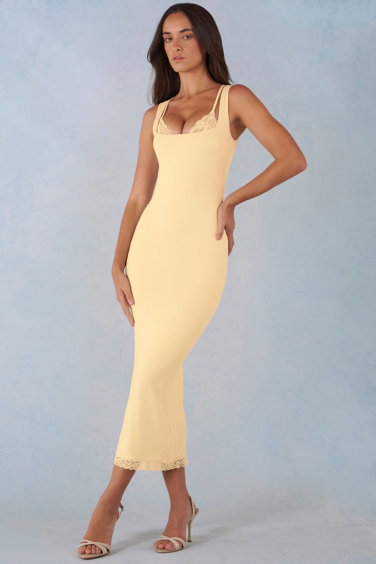 Navi Modal Lace-Trim Midi Dress Ivory 28