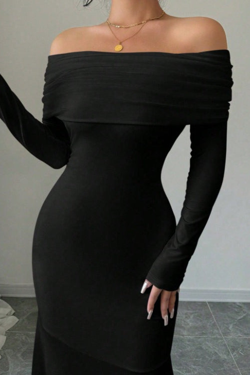 Vivienne Ruched Mermaid Maxi Dress Black 5