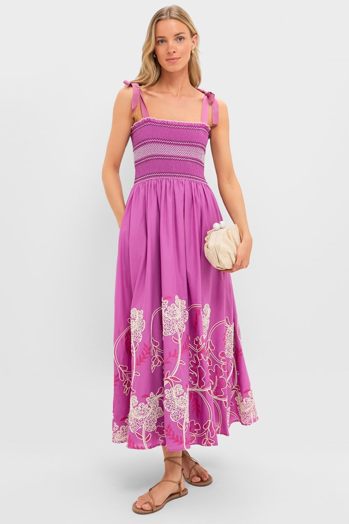 Scarlett Embroidered Sundress in Hibiscus Pink Pink 3